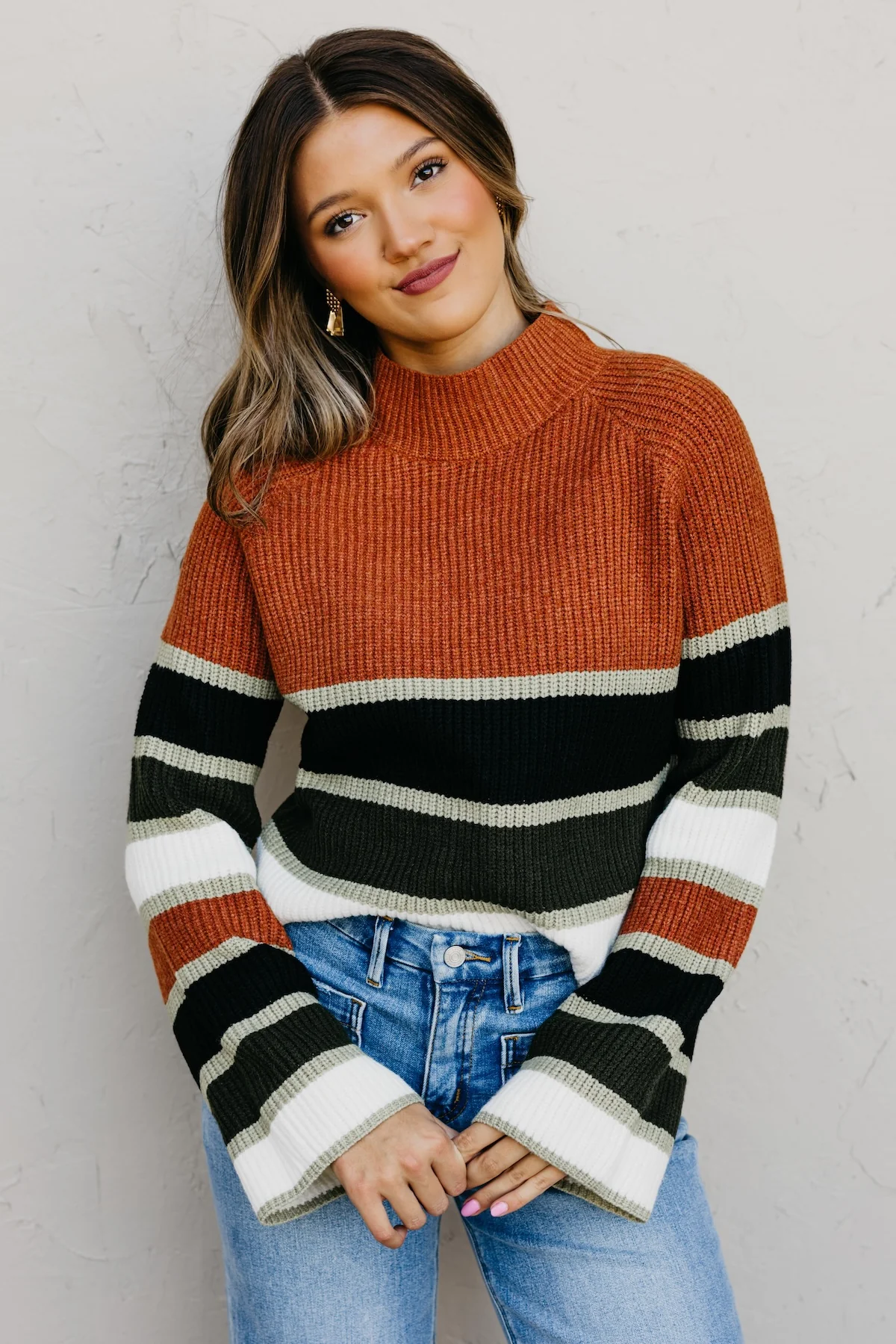 The Cora Striped Mock Neck Sweater - Image 8