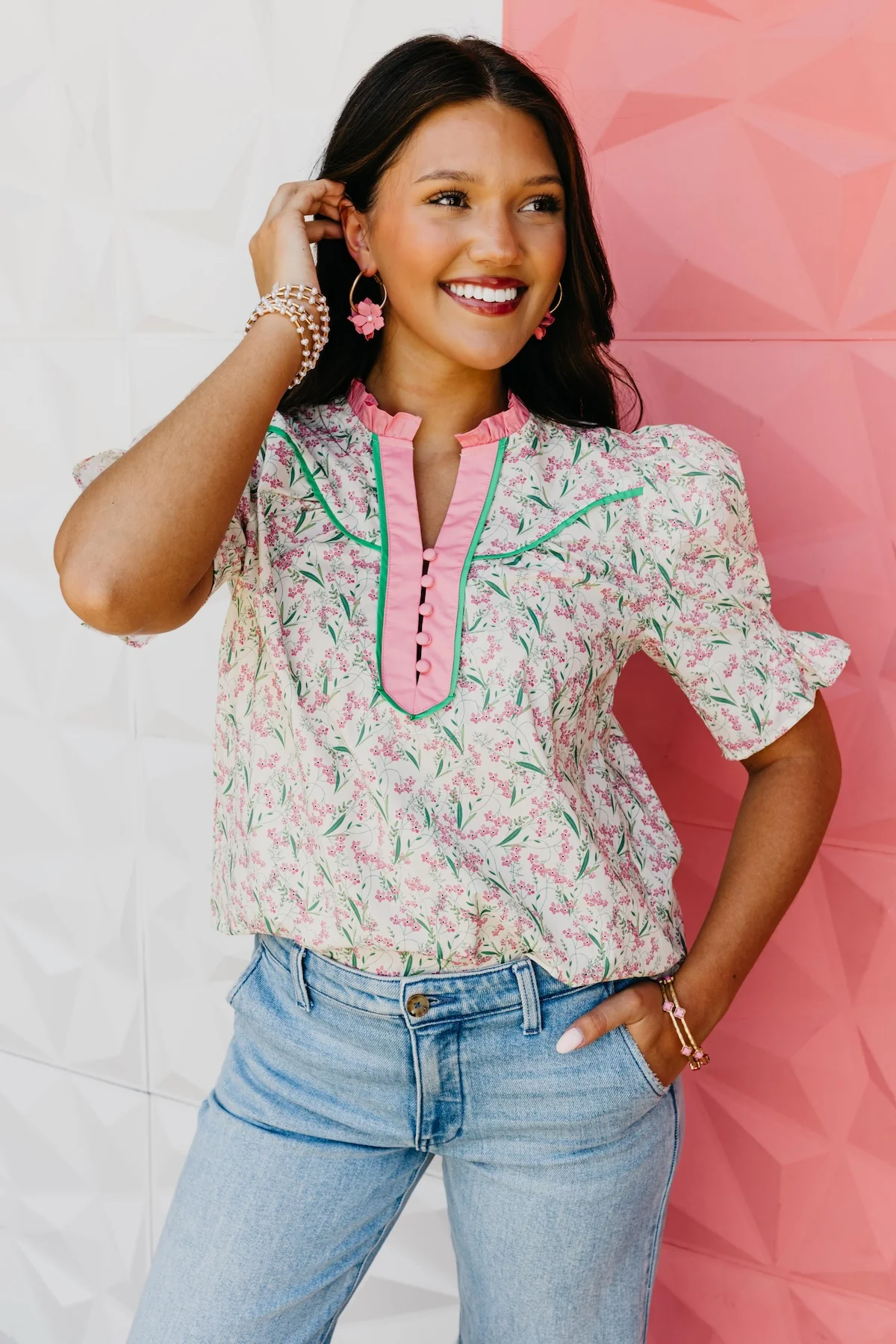 The Dalton Smocked Sleeve Blouse - Image 3