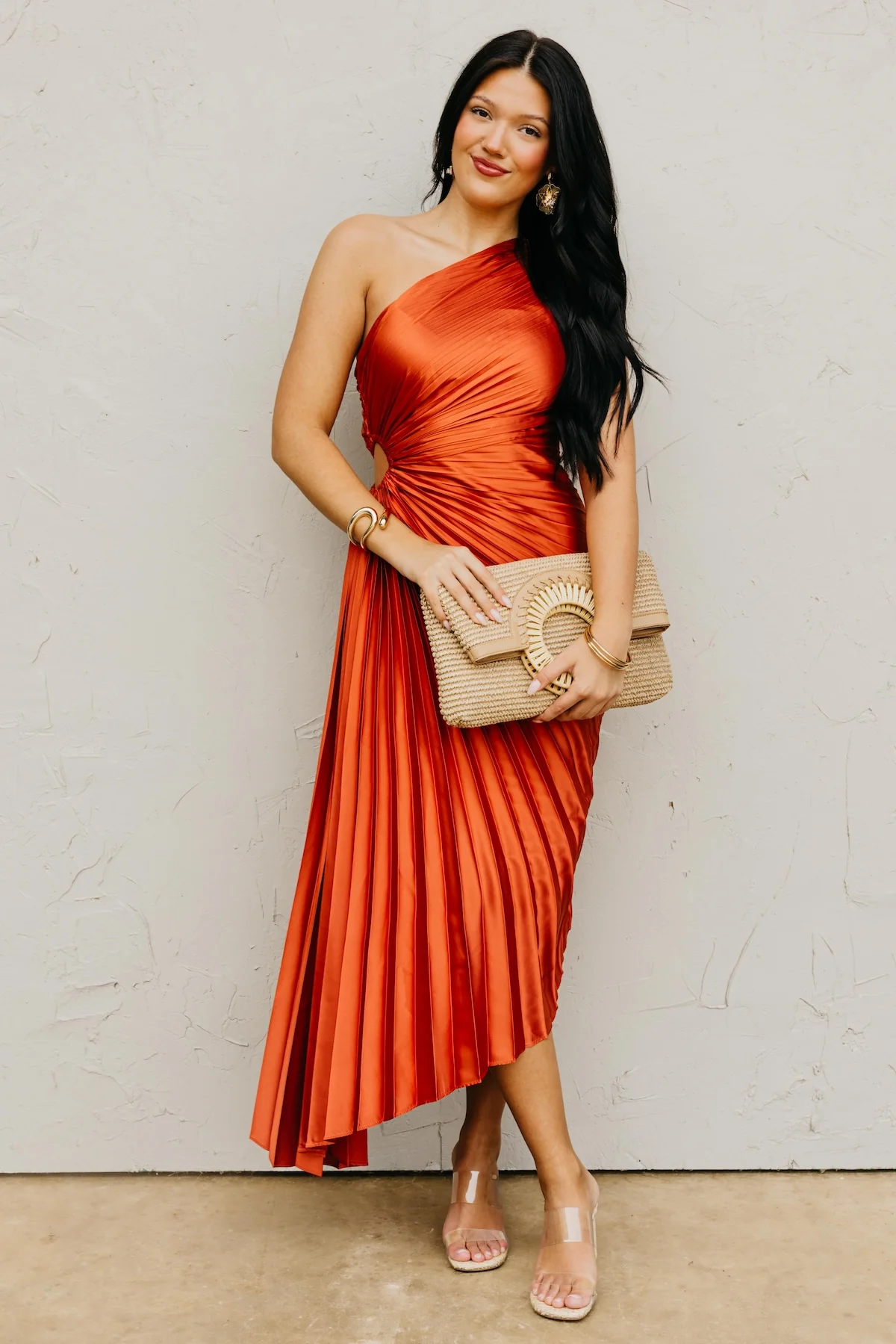 The Damian Pleated One Shoulder Midi Dress - Image 3