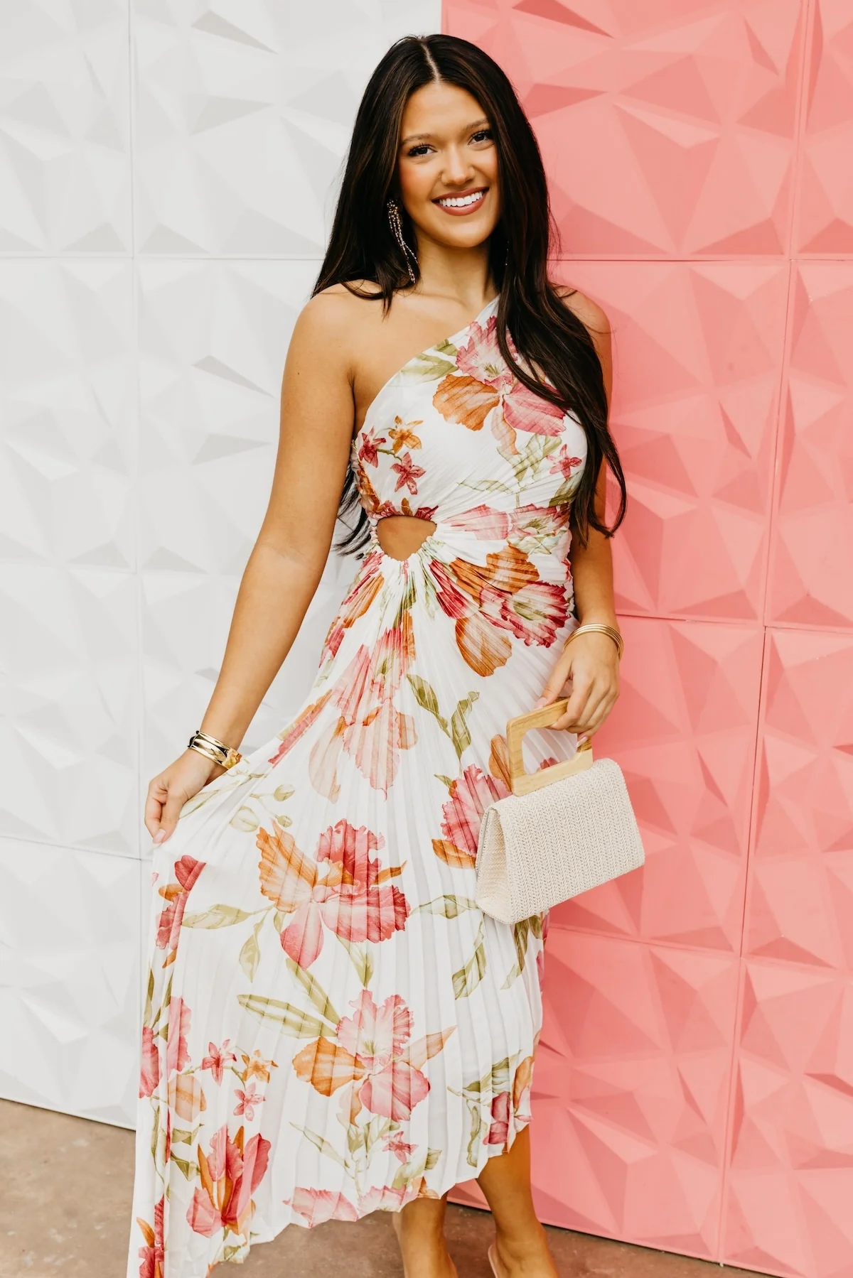 The Damian Pleated One Shoulder Midi Dress