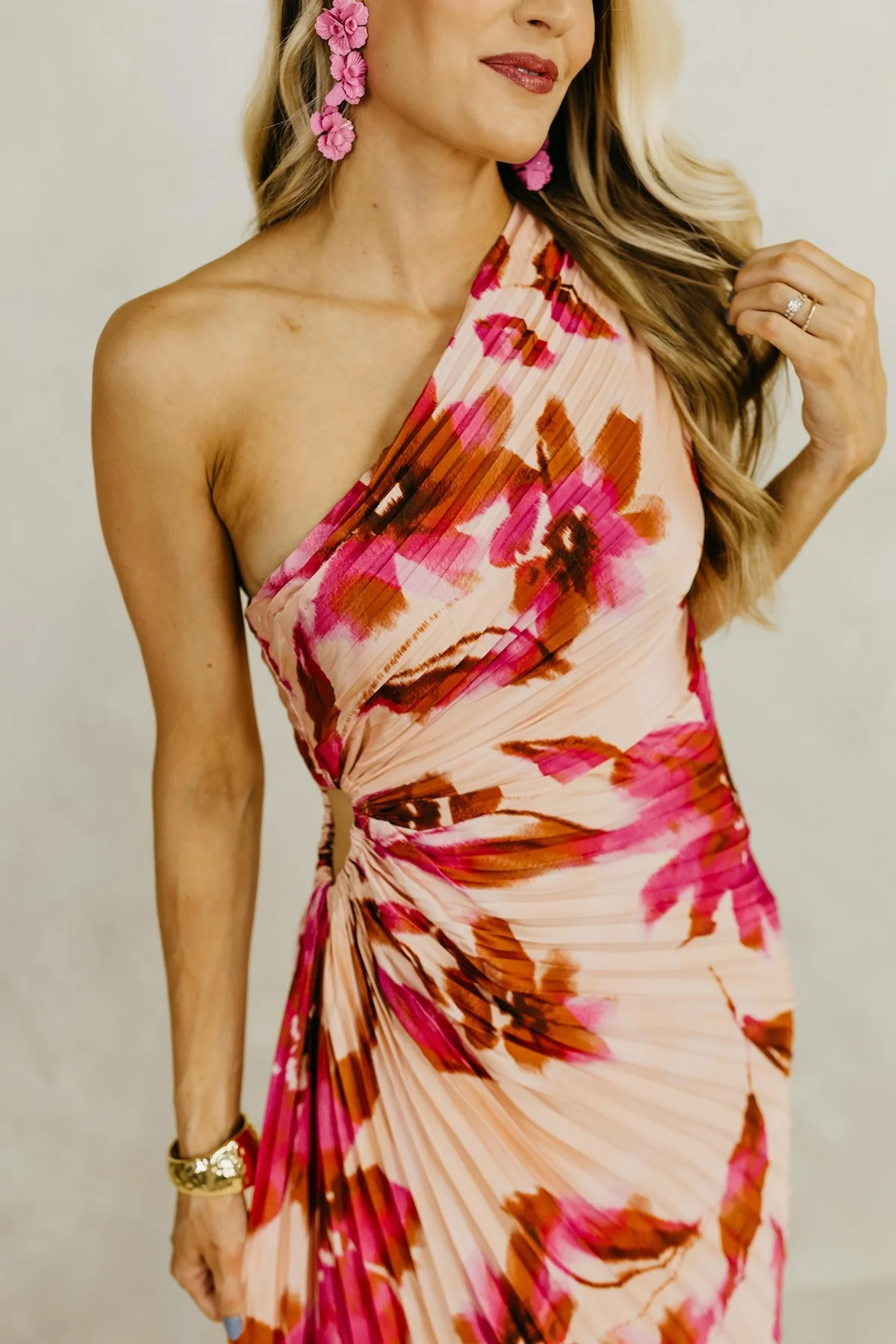 The Damian Pleated One Shoulder Midi Dress