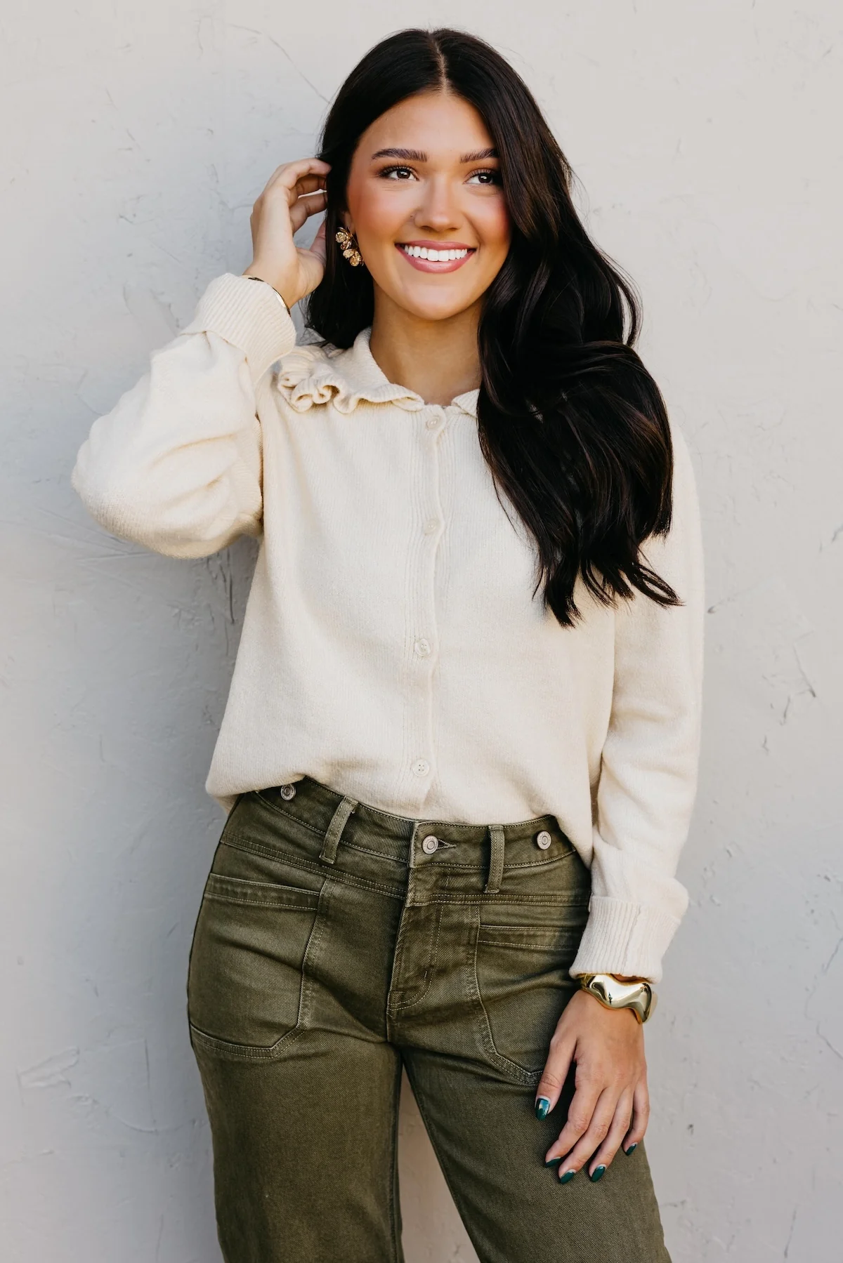 The Darla Ruffle Collar Sweater Cardigan - Image 6