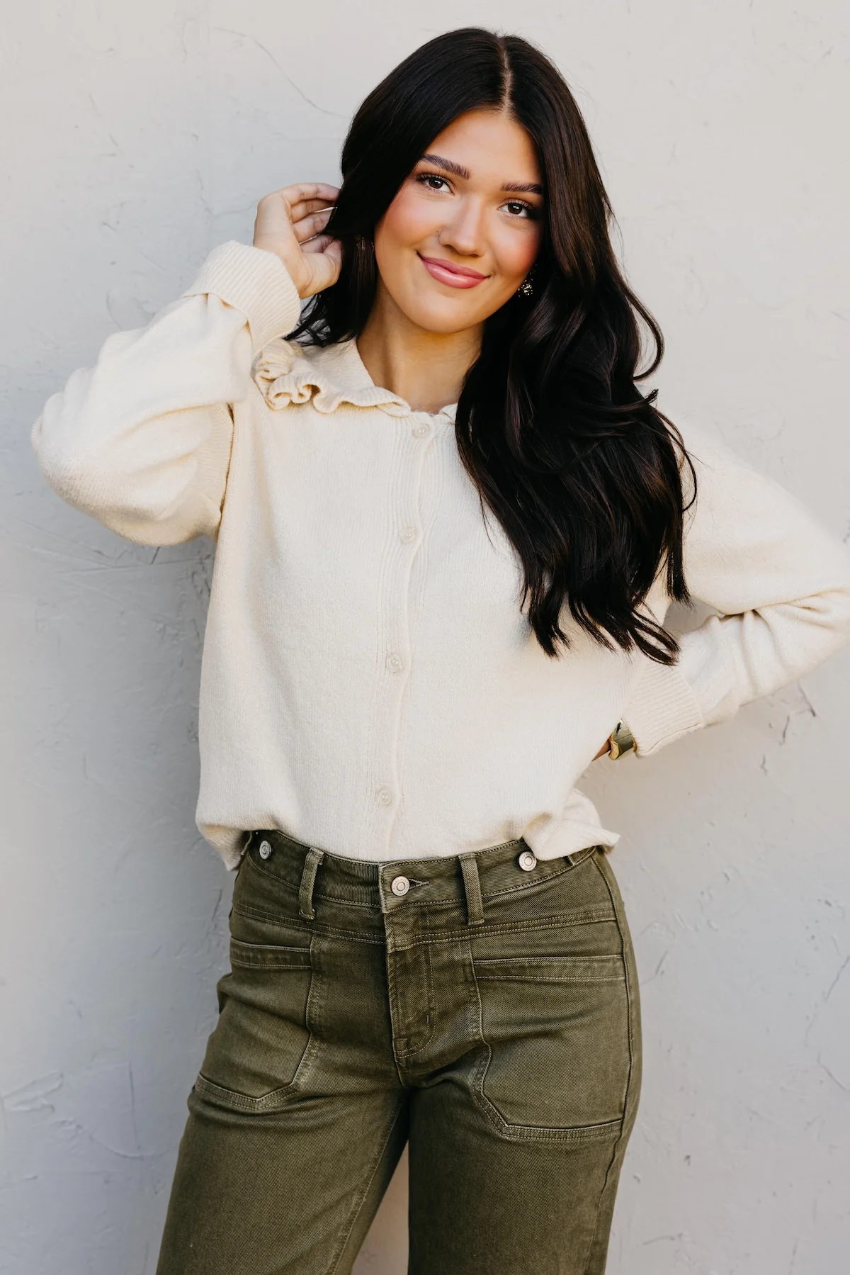 The Darla Ruffle Collar Sweater Cardigan - Image 7