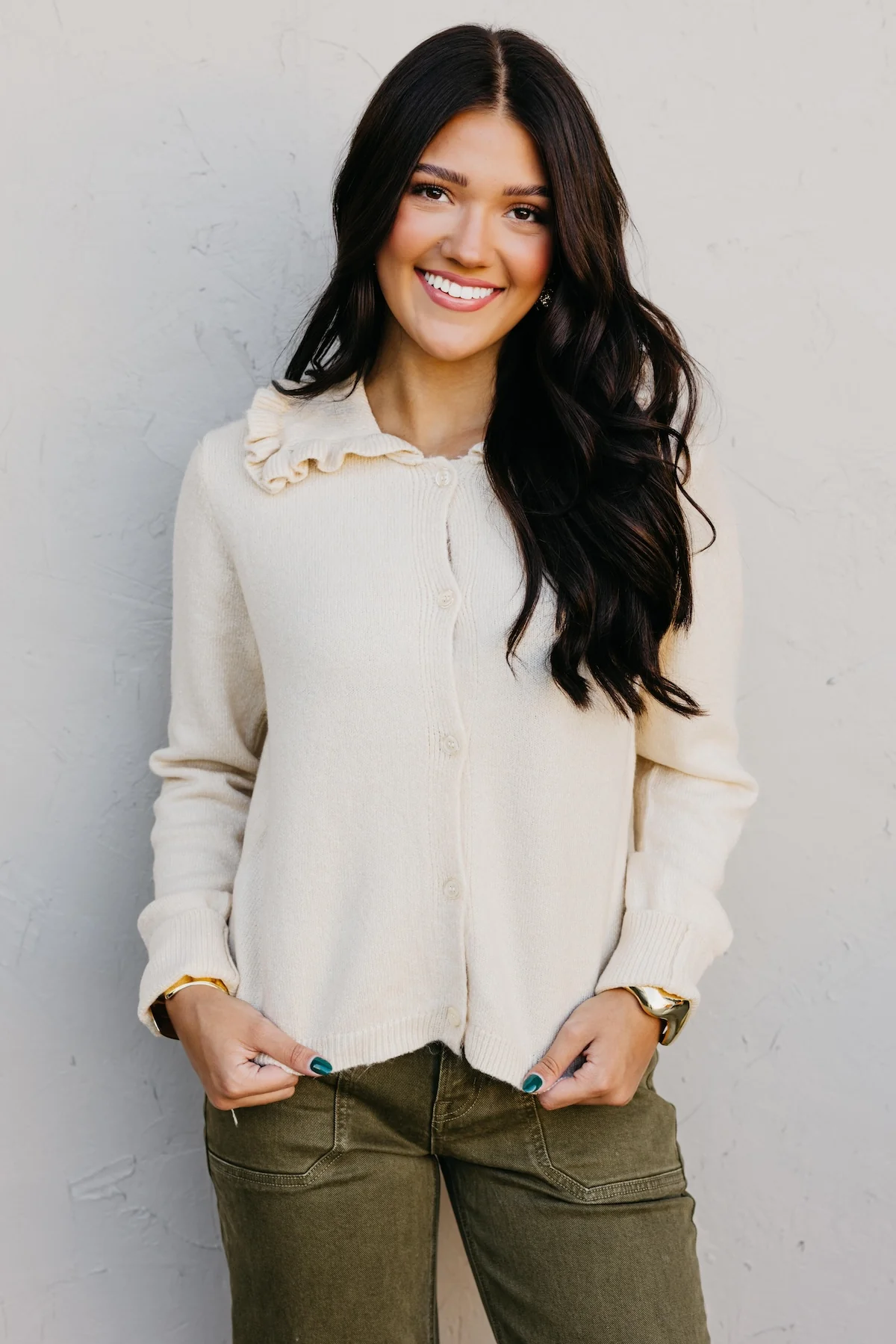 The Darla Ruffle Collar Sweater Cardigan - Image 8