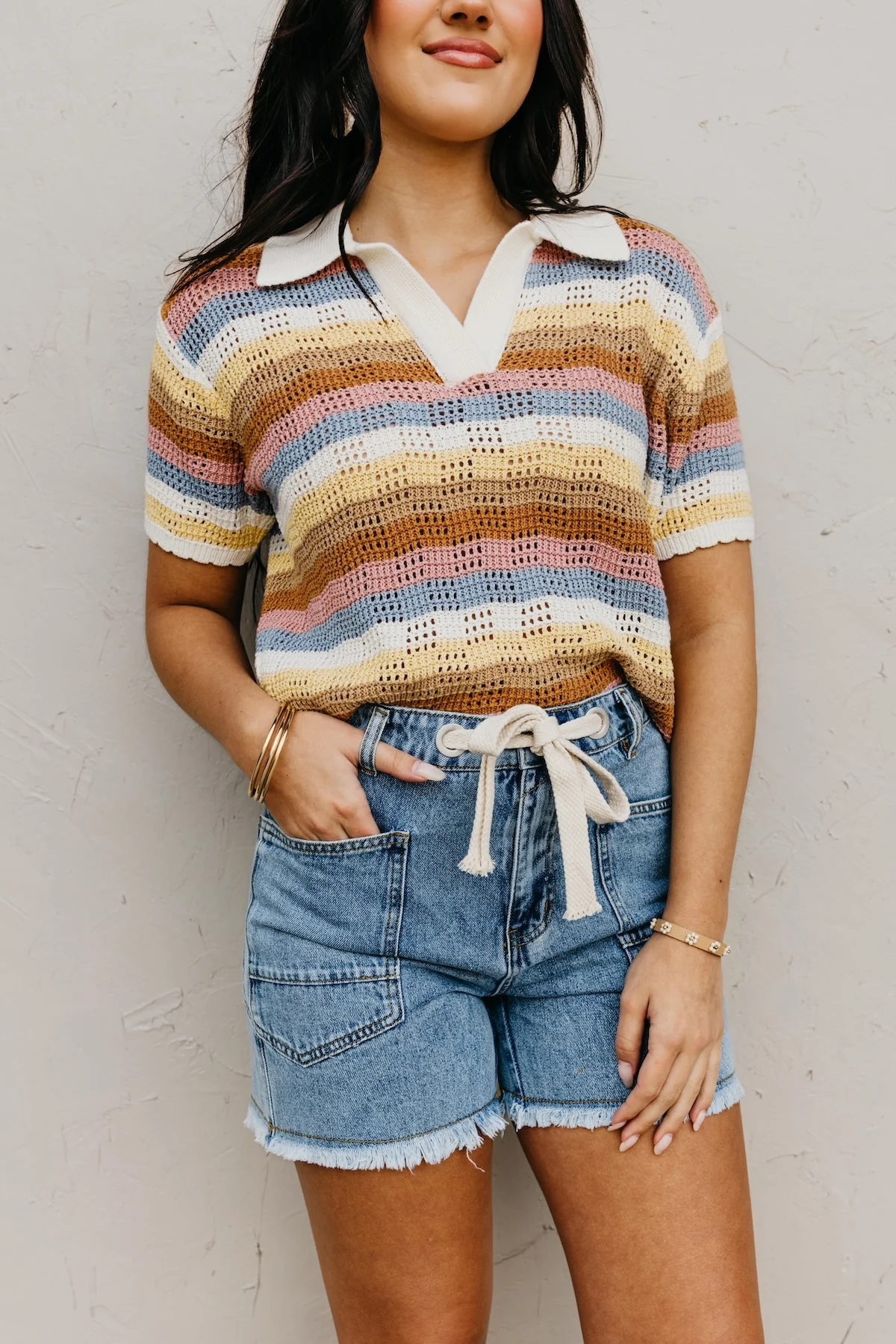 The Diana Raw Hem Drawcord Denim Shorts - Image 2