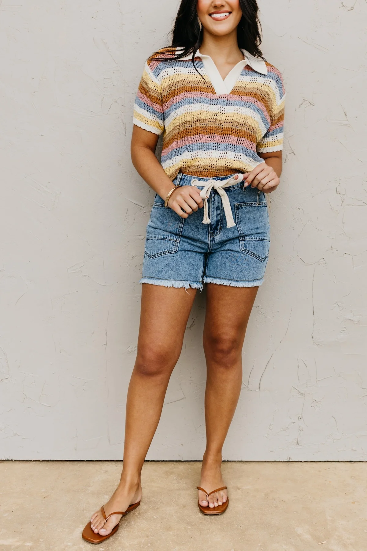The Diana Raw Hem Drawcord Denim Shorts - Image 3
