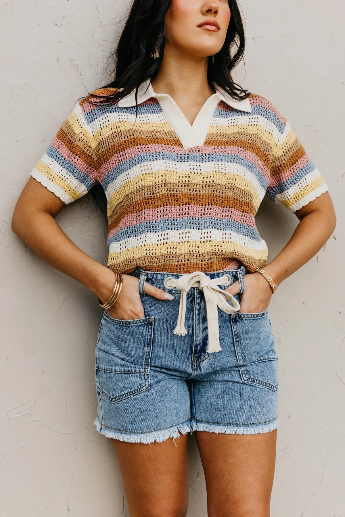 The Diana Raw Hem Drawcord Denim Shorts - Image 4