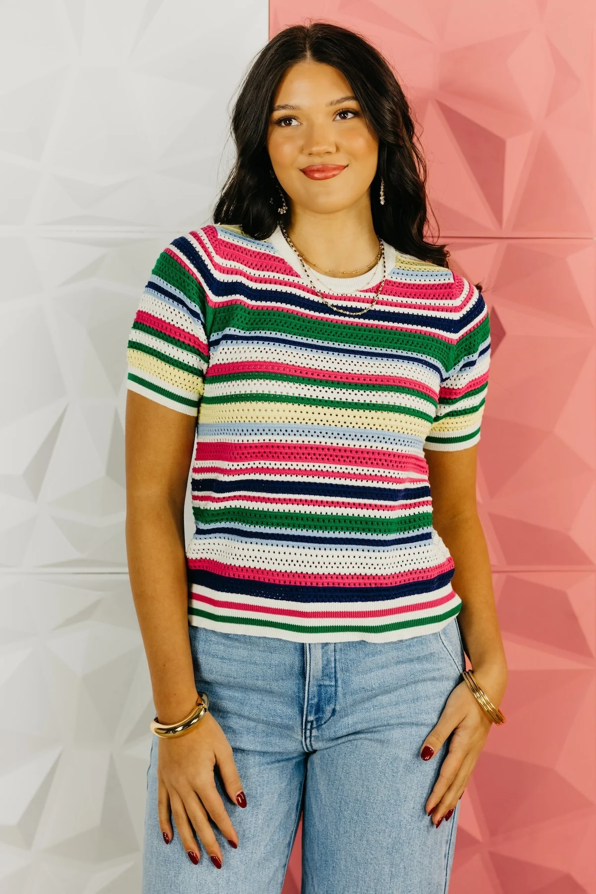 The Dominic Stripe Crochet Sweater Top - Image 16