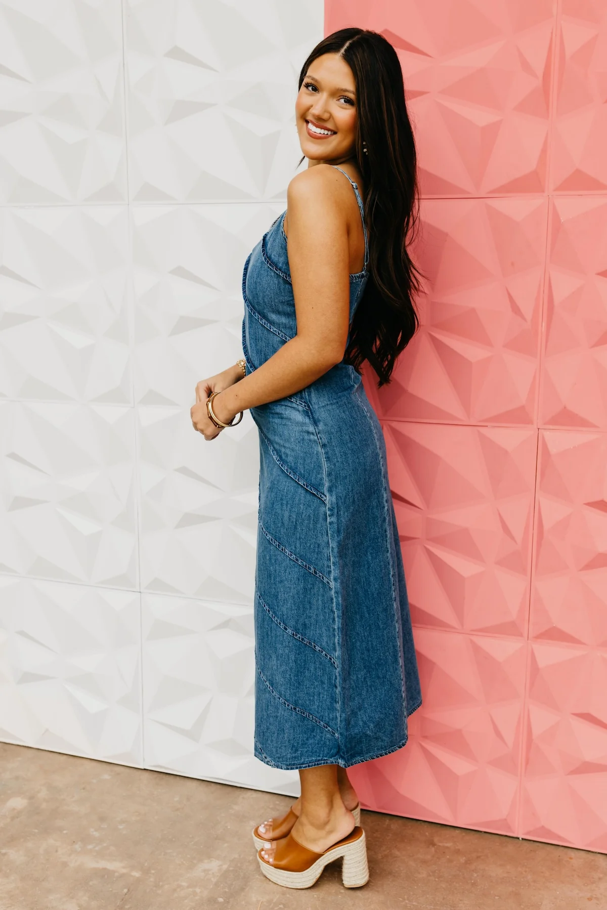 The Donovan Pintuck Denim Midi Dress - Image 5