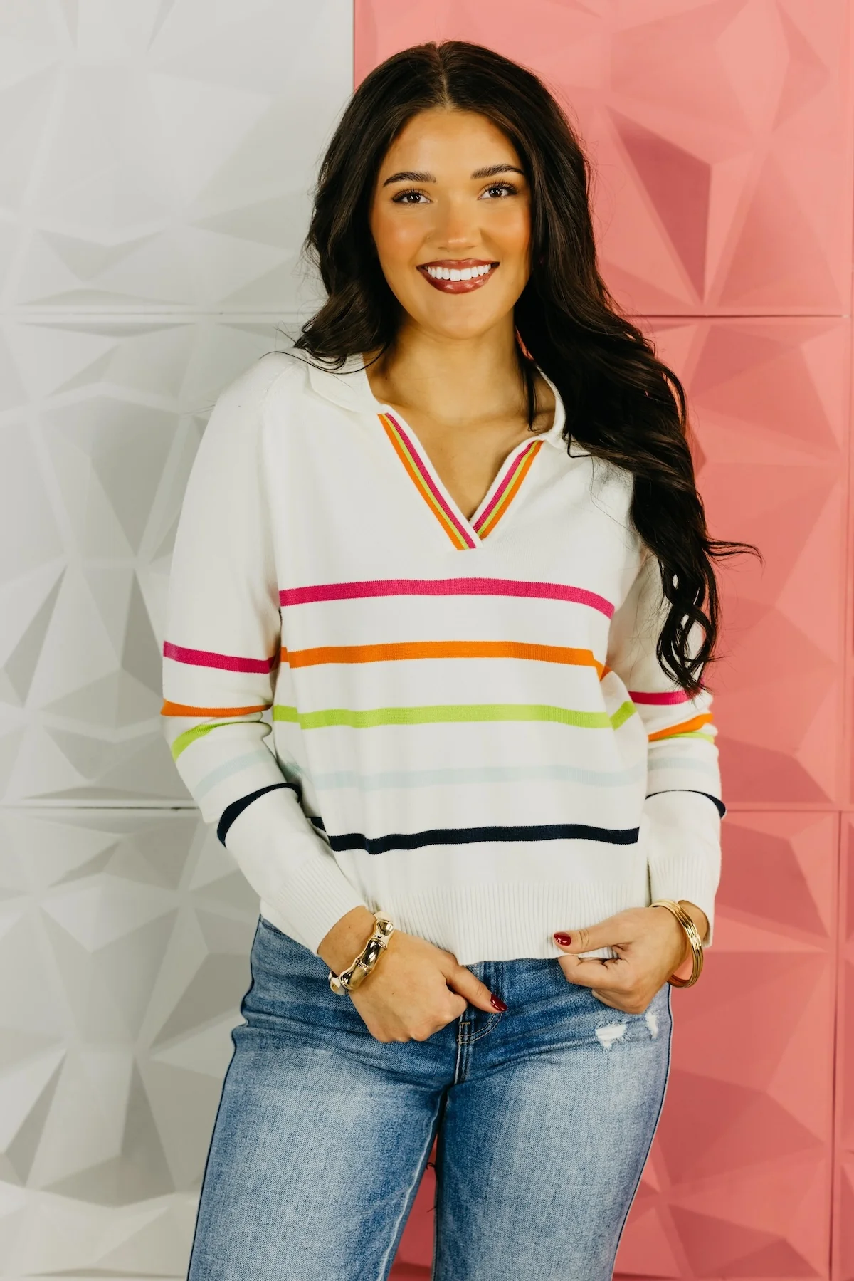 The Ellis Collared Striped Sweater - Image 6