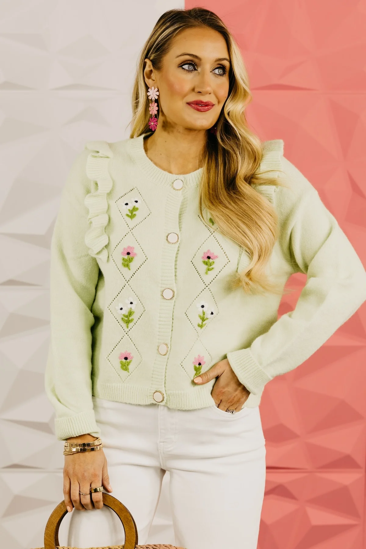 The Everly Crochet Ruffle Button-Down Cardigan - Image 5