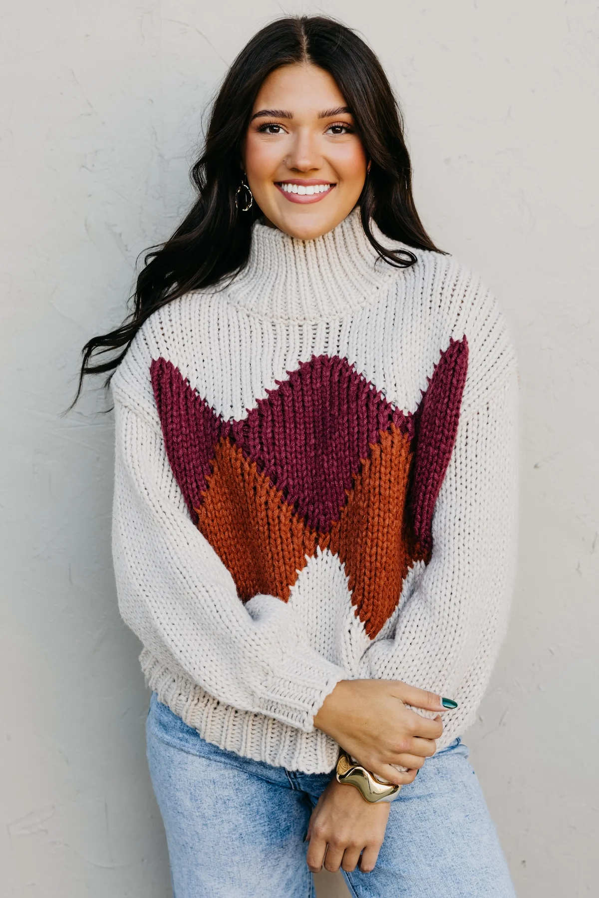 The Faye Argyle Pattern Chunky Sweater - Image 13
