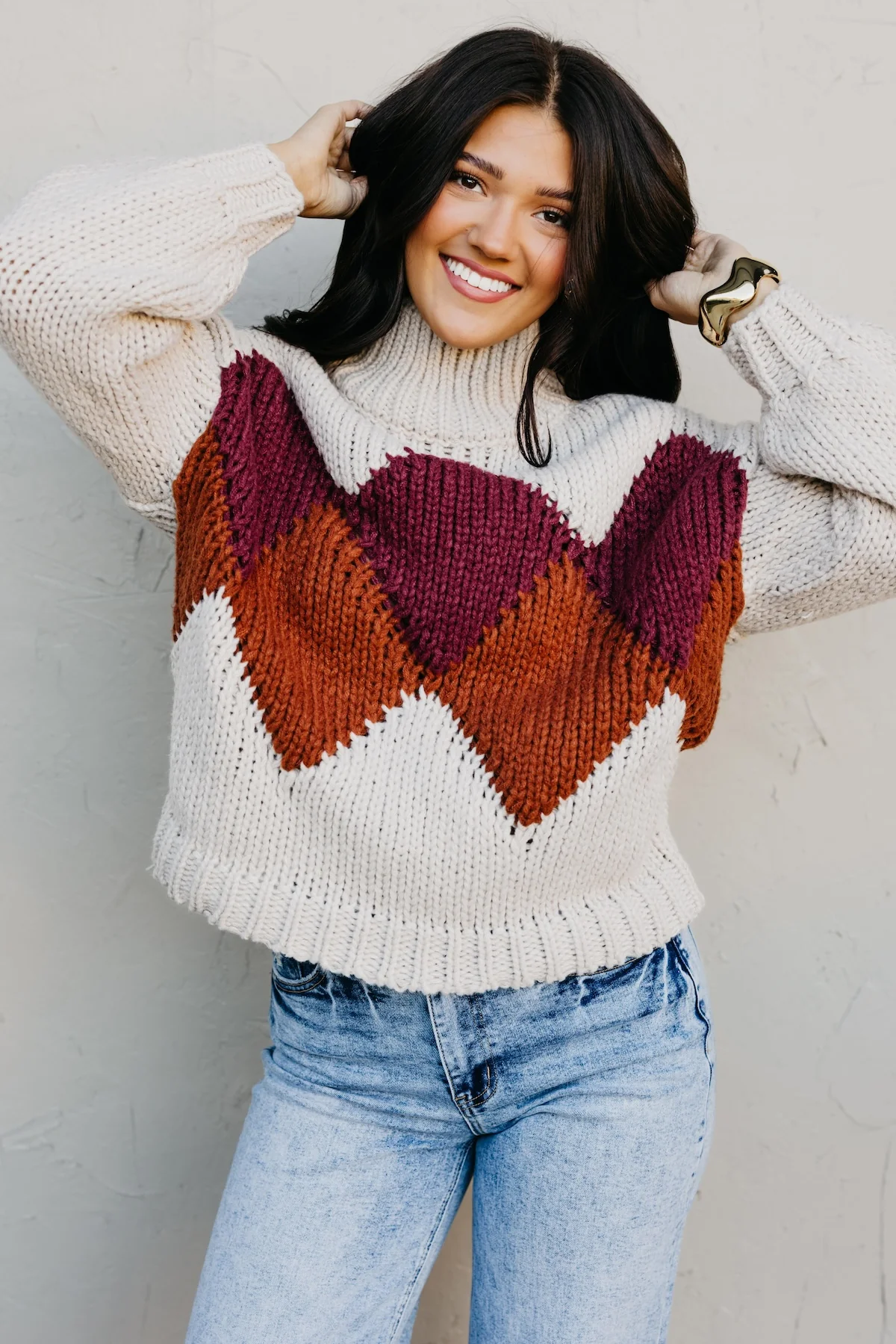 The Faye Argyle Pattern Chunky Sweater - Image 14