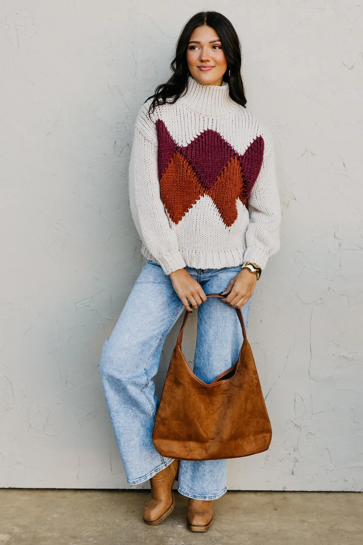 The Faye Argyle Pattern Chunky Sweater - Image 7
