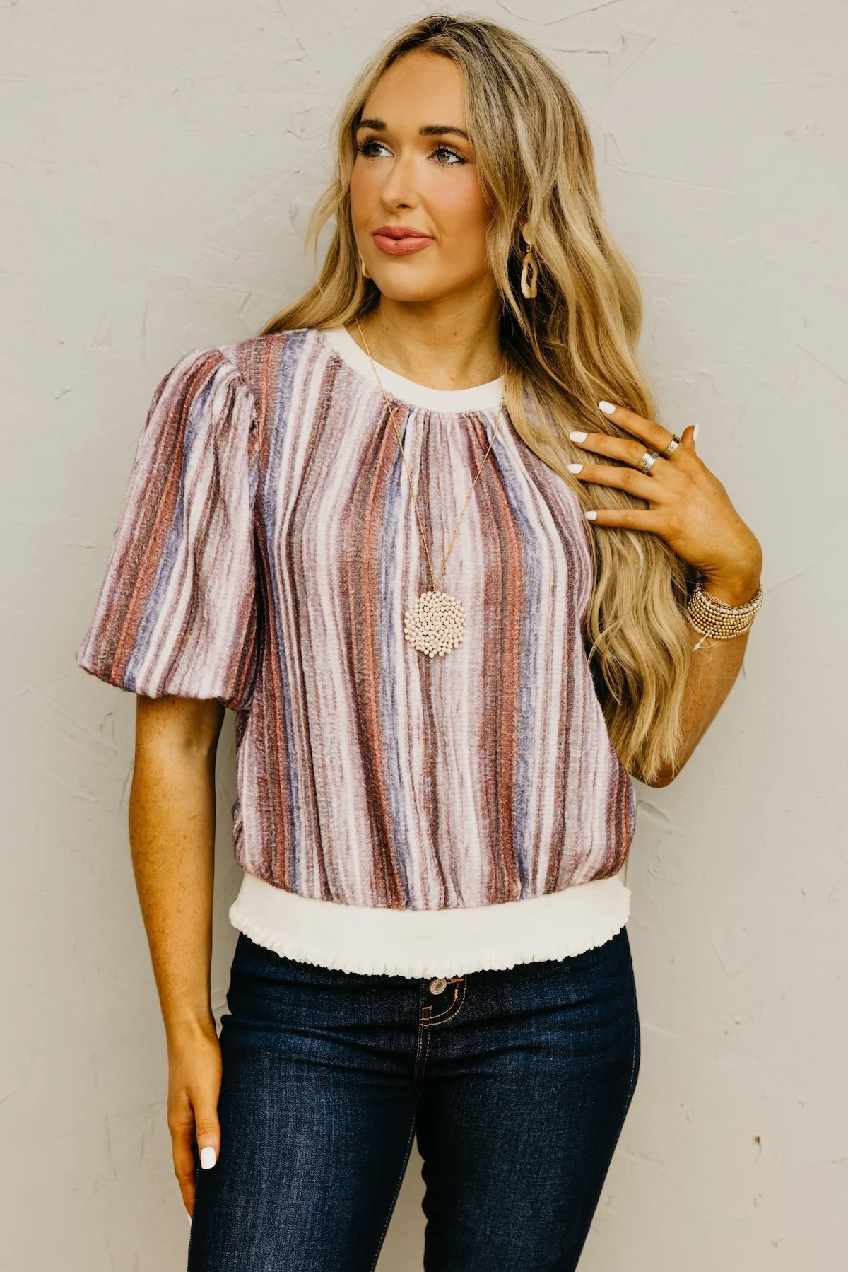 The Fletcher Striped Ombre Bubble Sleeve Sweater