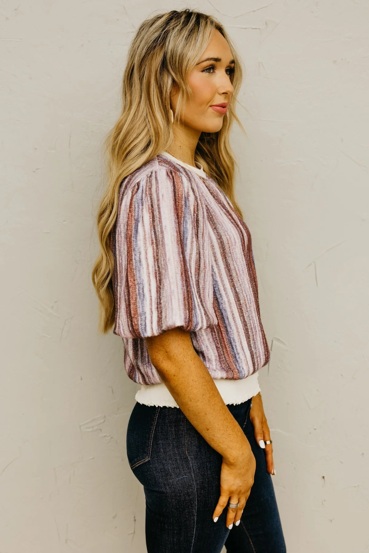 The Fletcher Striped Ombre Bubble Sleeve Sweater - Image 10