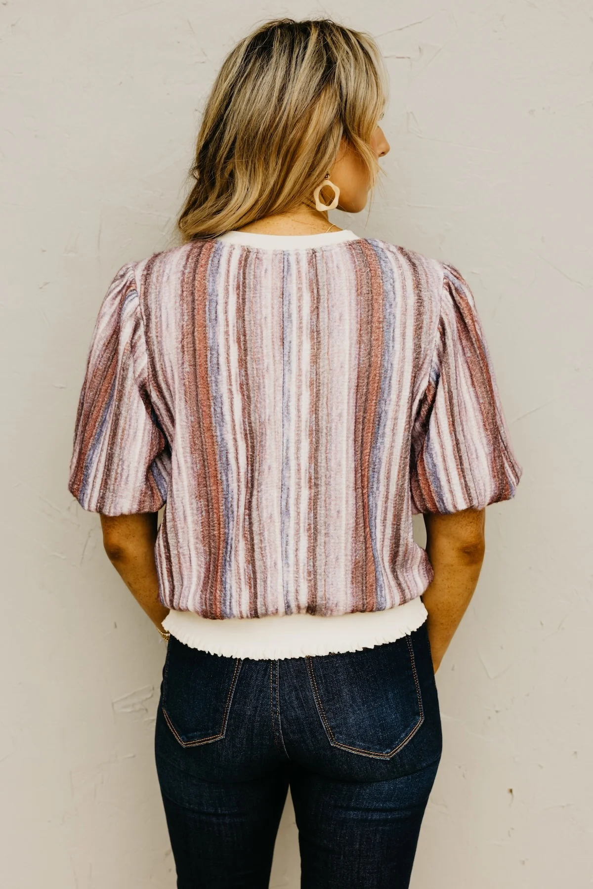 The Fletcher Striped Ombre Bubble Sleeve Sweater - Image 11