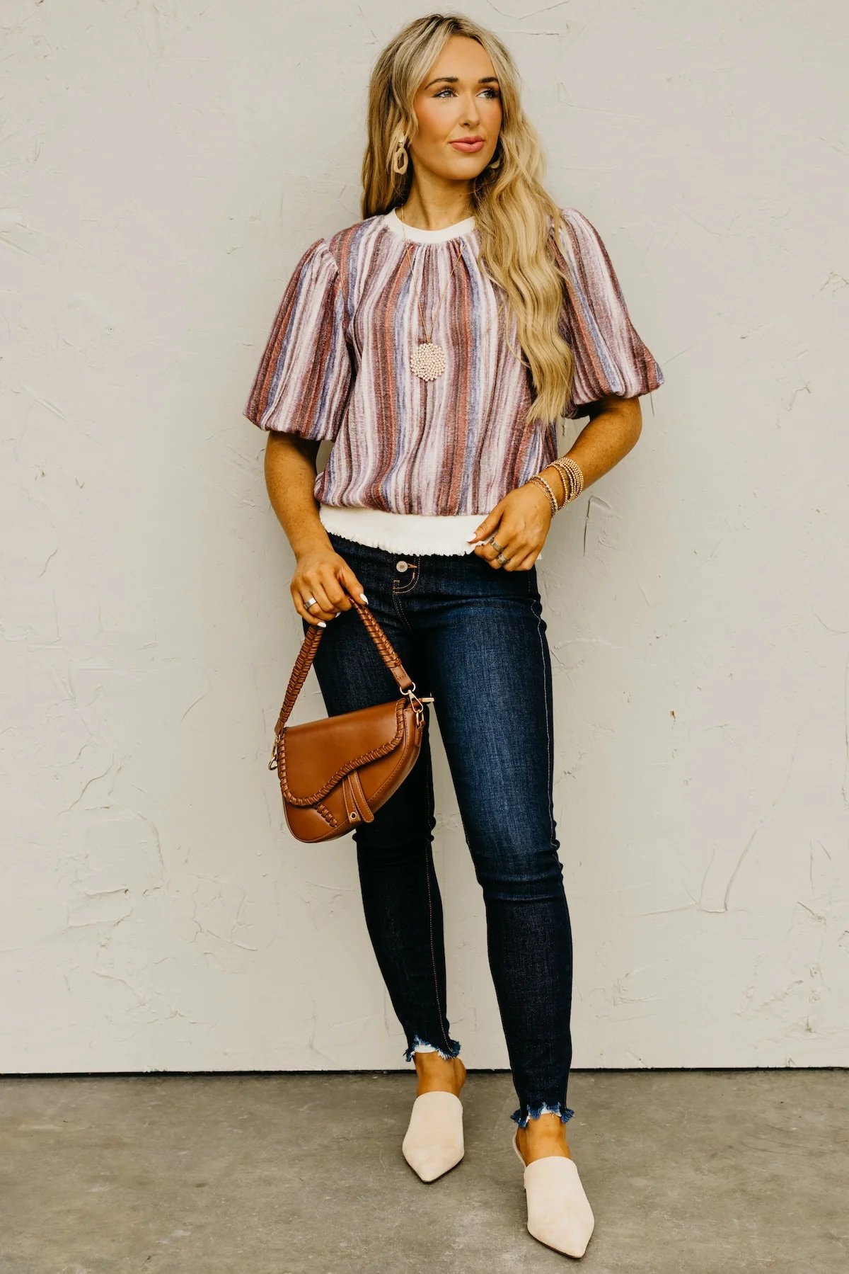 The Fletcher Striped Ombre Bubble Sleeve Sweater - Image 4