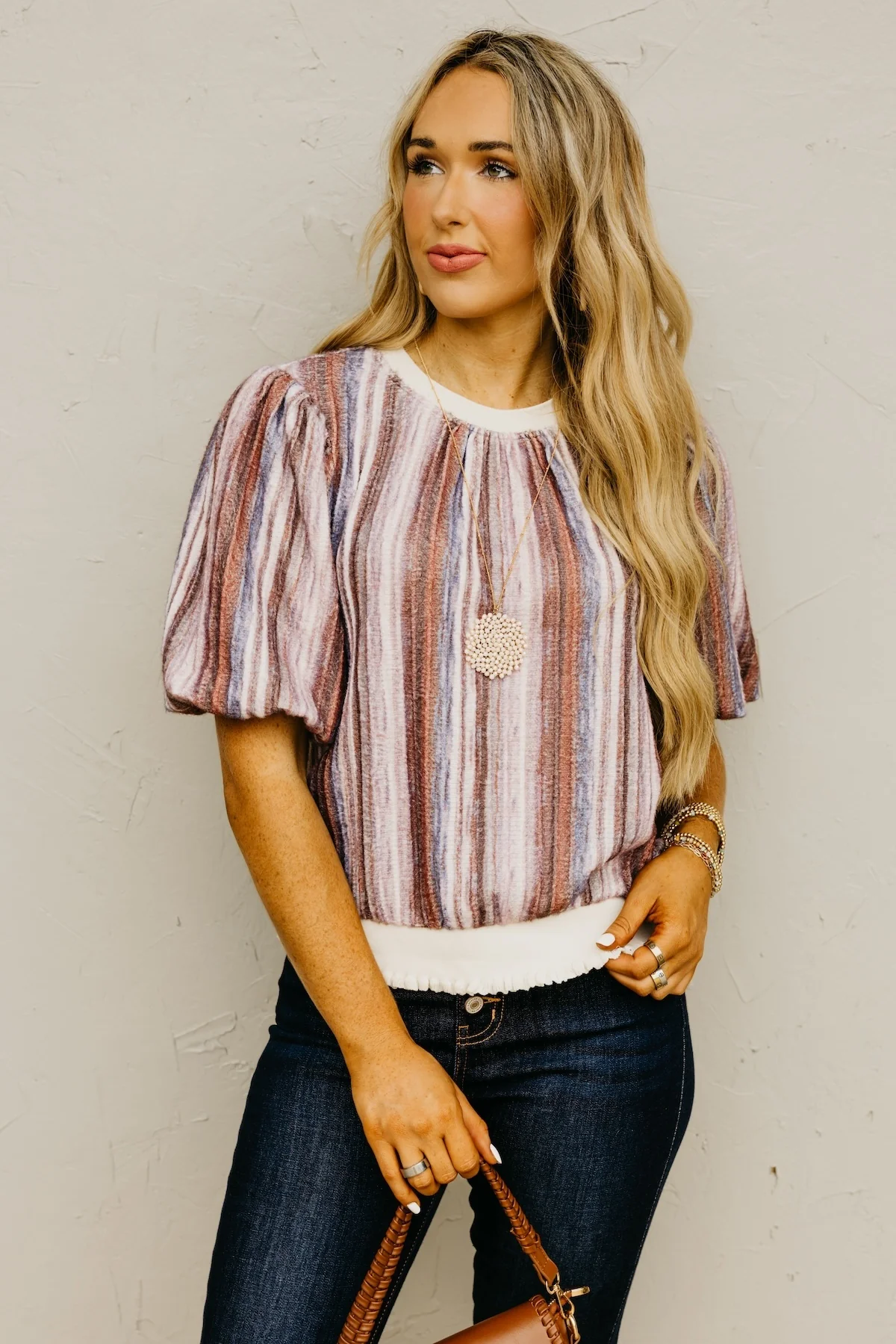 The Fletcher Striped Ombre Bubble Sleeve Sweater - Image 5