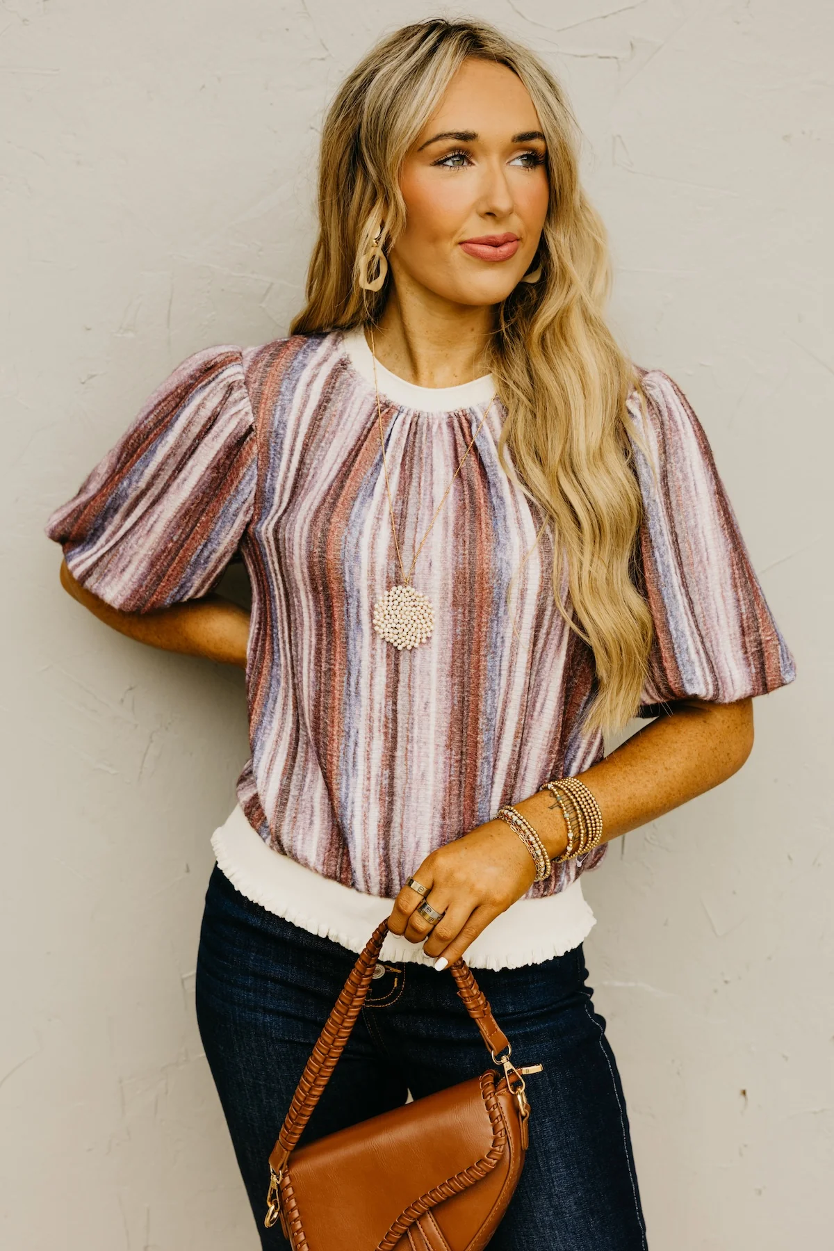 The Fletcher Striped Ombre Bubble Sleeve Sweater - Image 6