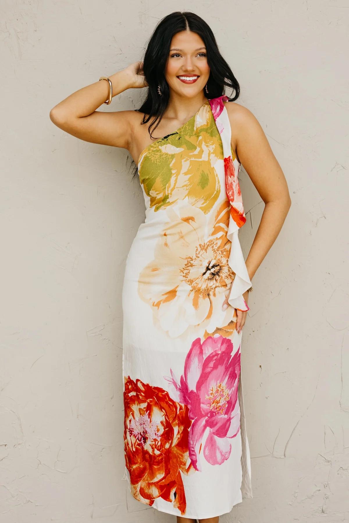 The Genevieve One Shoulder Midi Dress