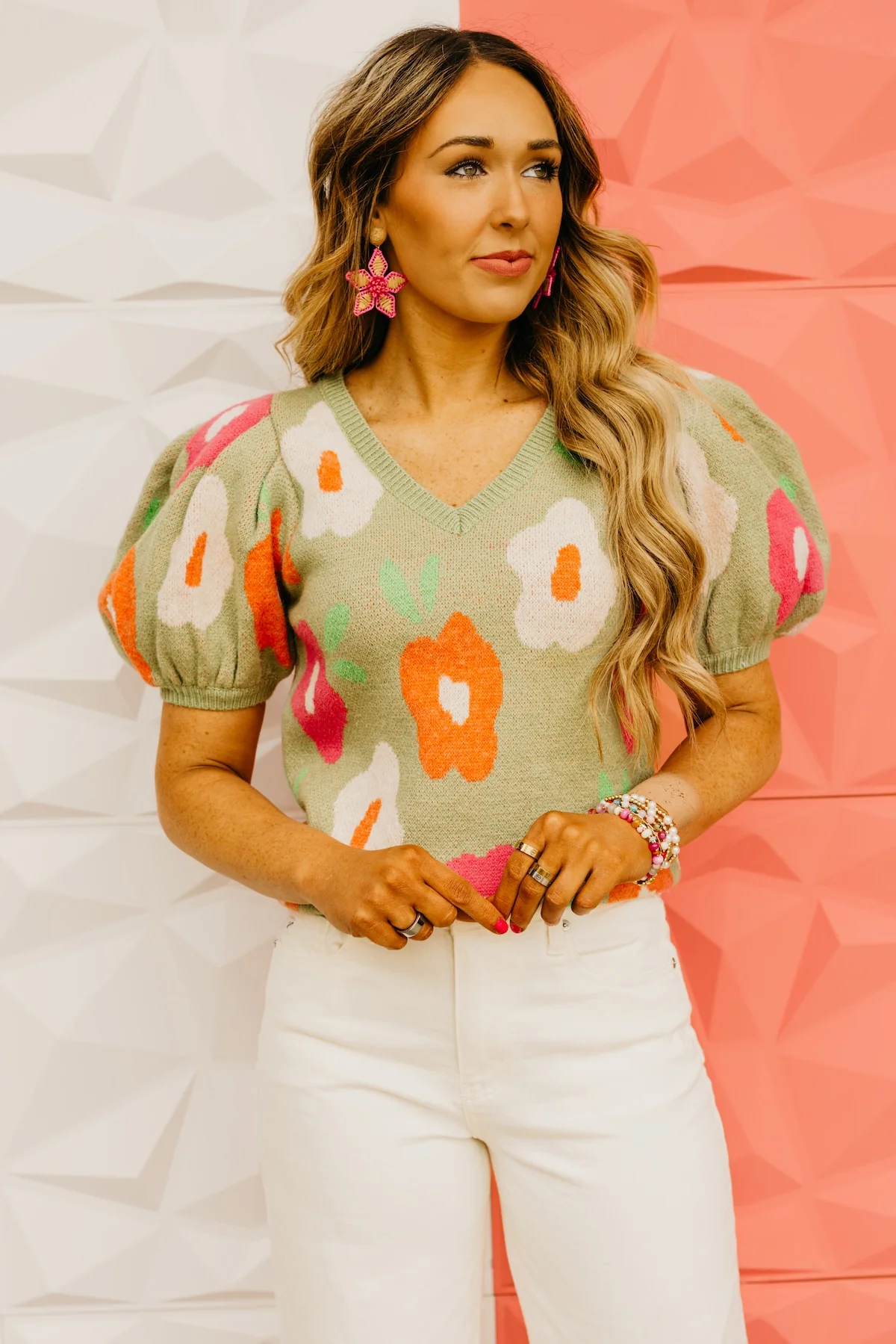 The Gracelyn Floral Puff Sleeve Sweater Top - Image 5