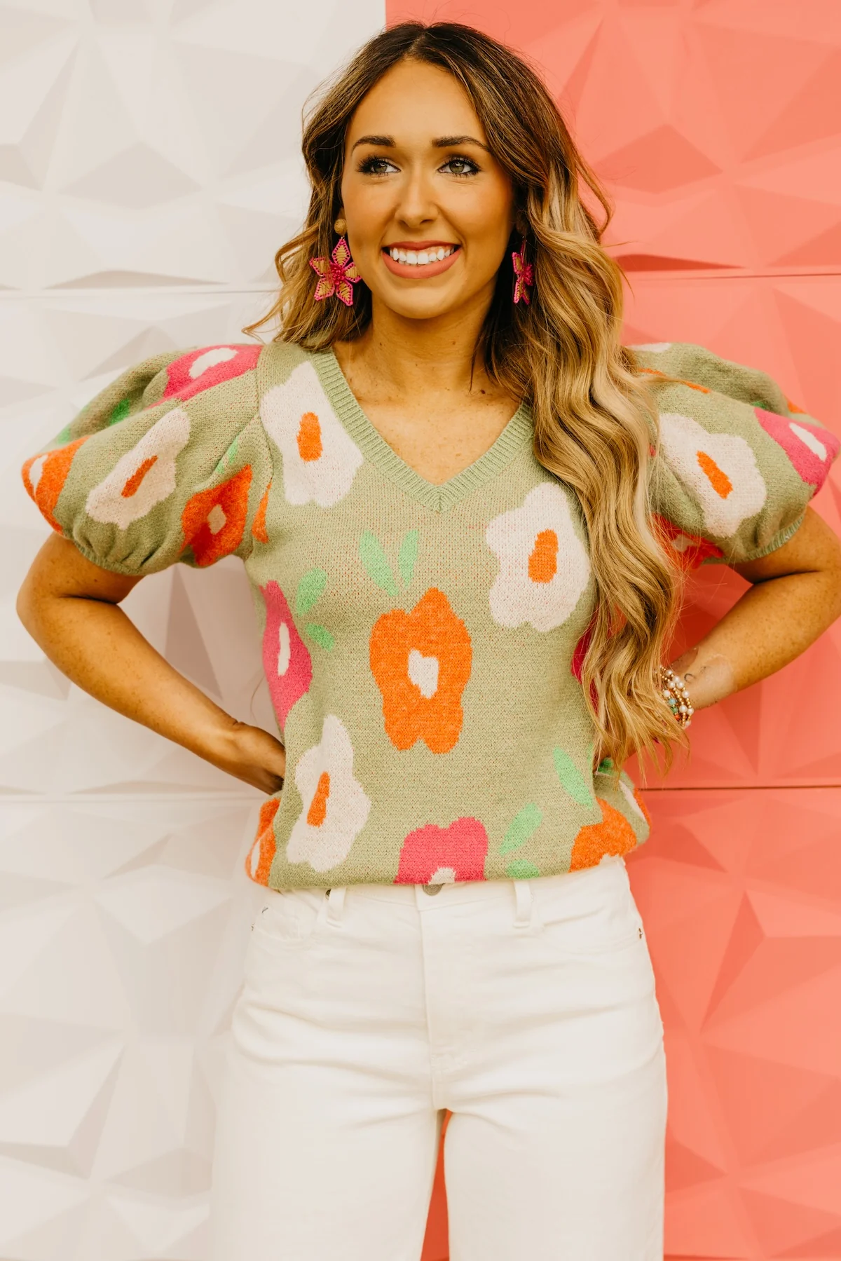 The Gracelyn Floral Puff Sleeve Sweater Top - Image 8