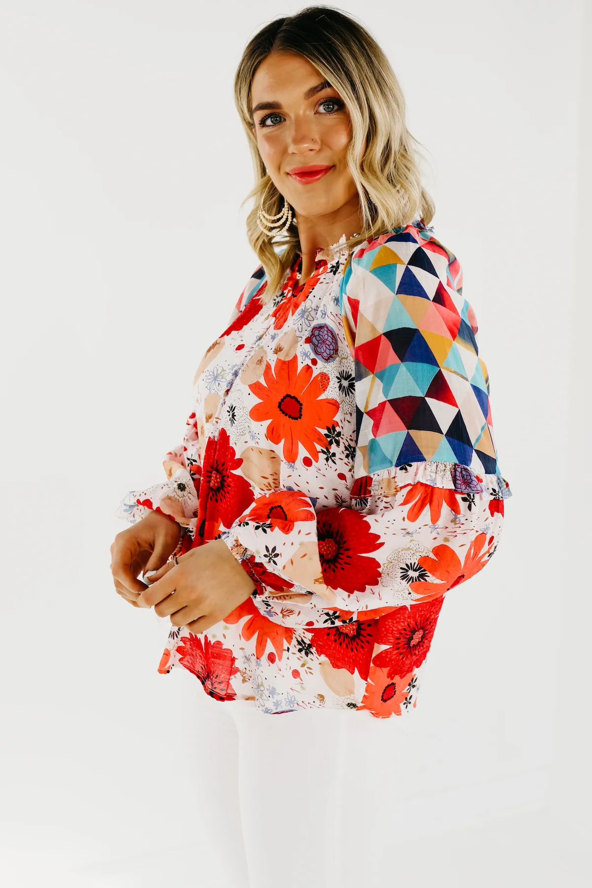 The Haven Mix Print Floral Henley Blouse - FINAL SALE - Image 10