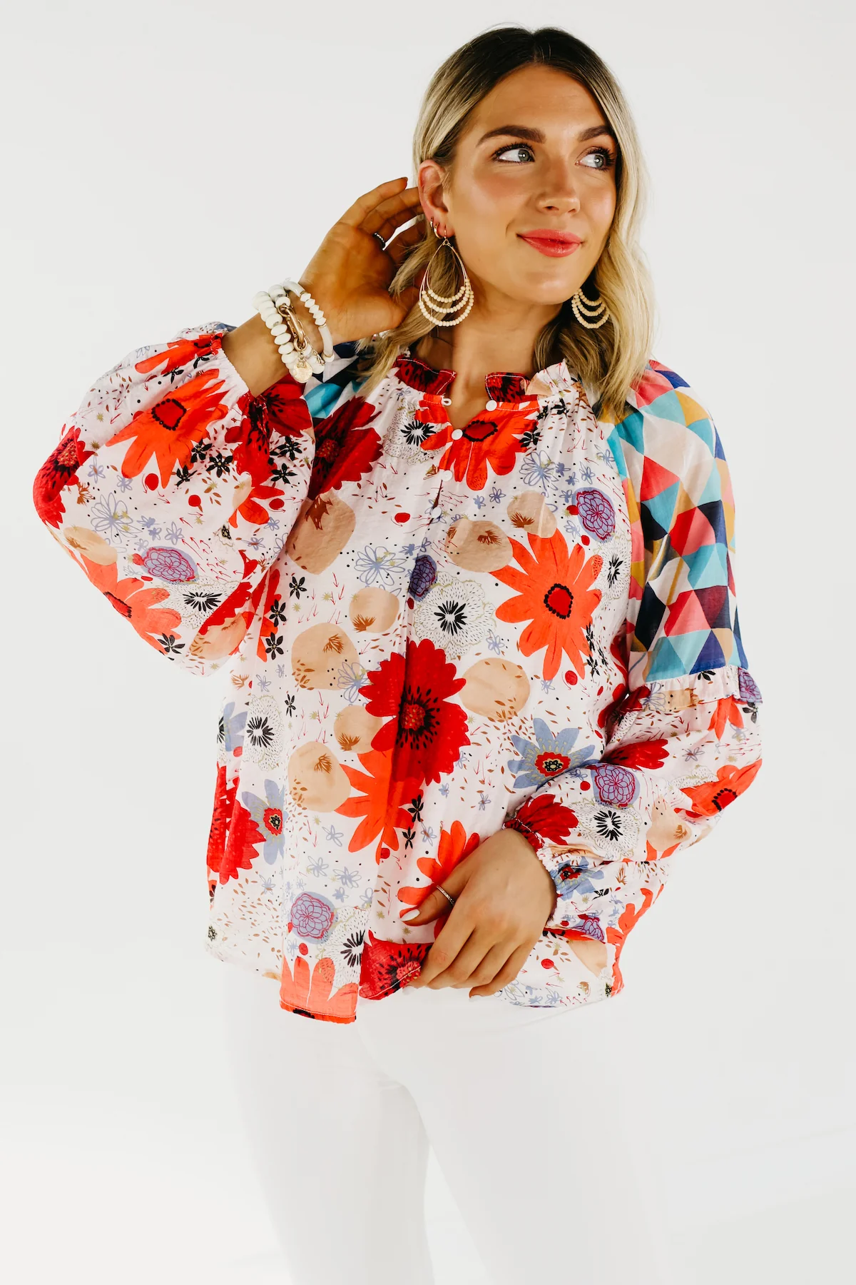 The Haven Mix Print Floral Henley Blouse - FINAL SALE - Image 3