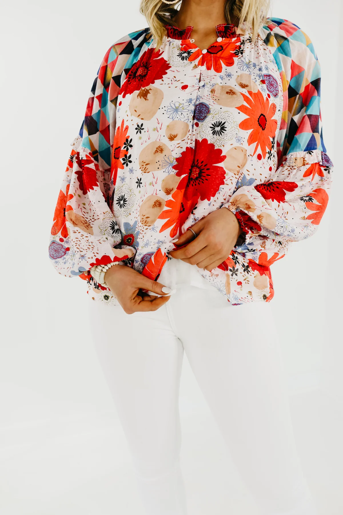 The Haven Mix Print Floral Henley Blouse - FINAL SALE - Image 4