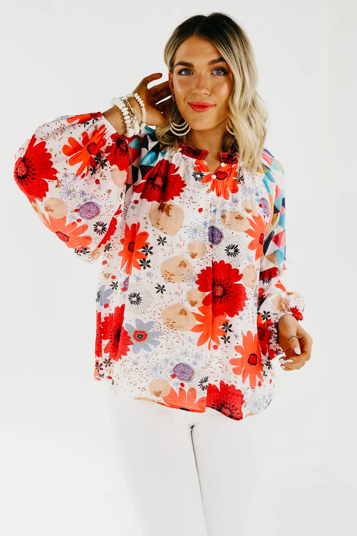 The Haven Mix Print Floral Henley Blouse - FINAL SALE - Image 5