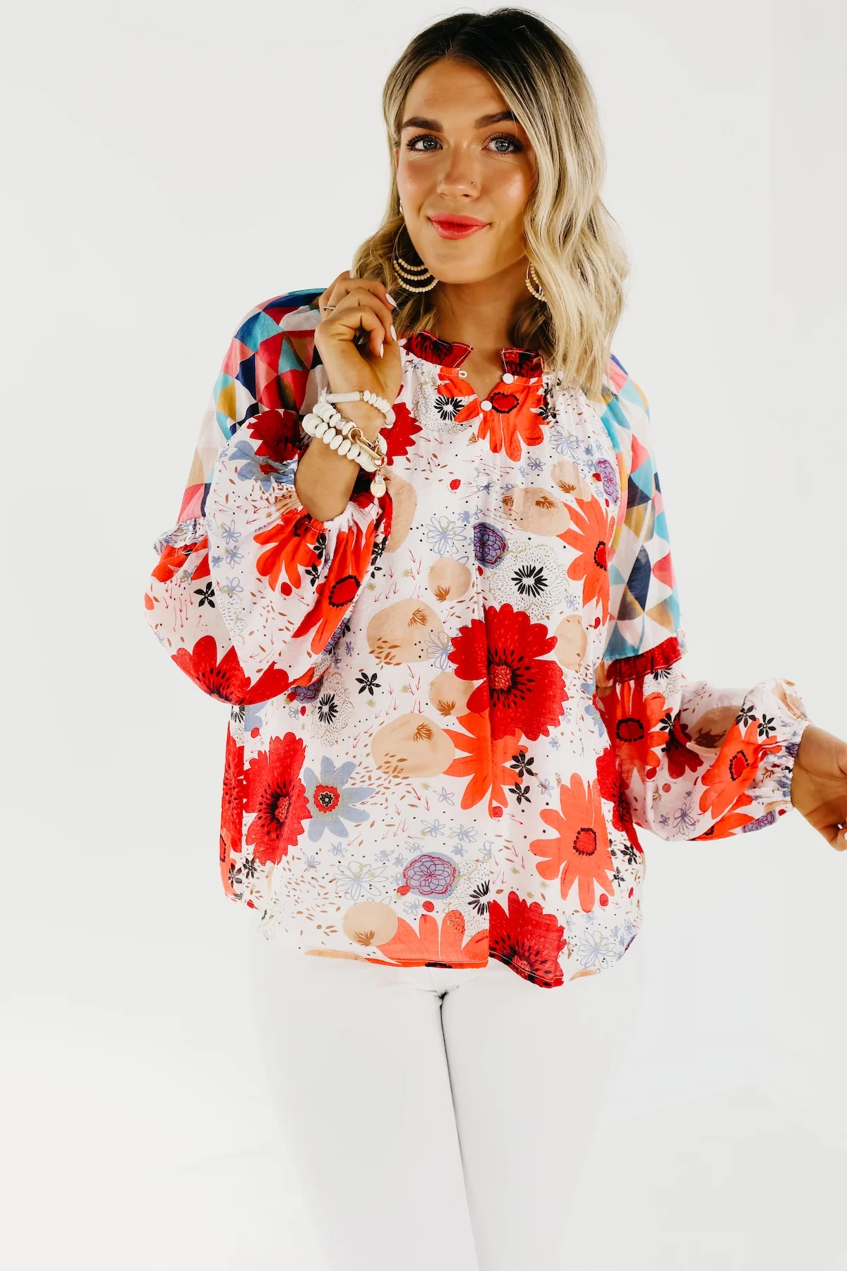The Haven Mix Print Floral Henley Blouse - FINAL SALE - Image 6