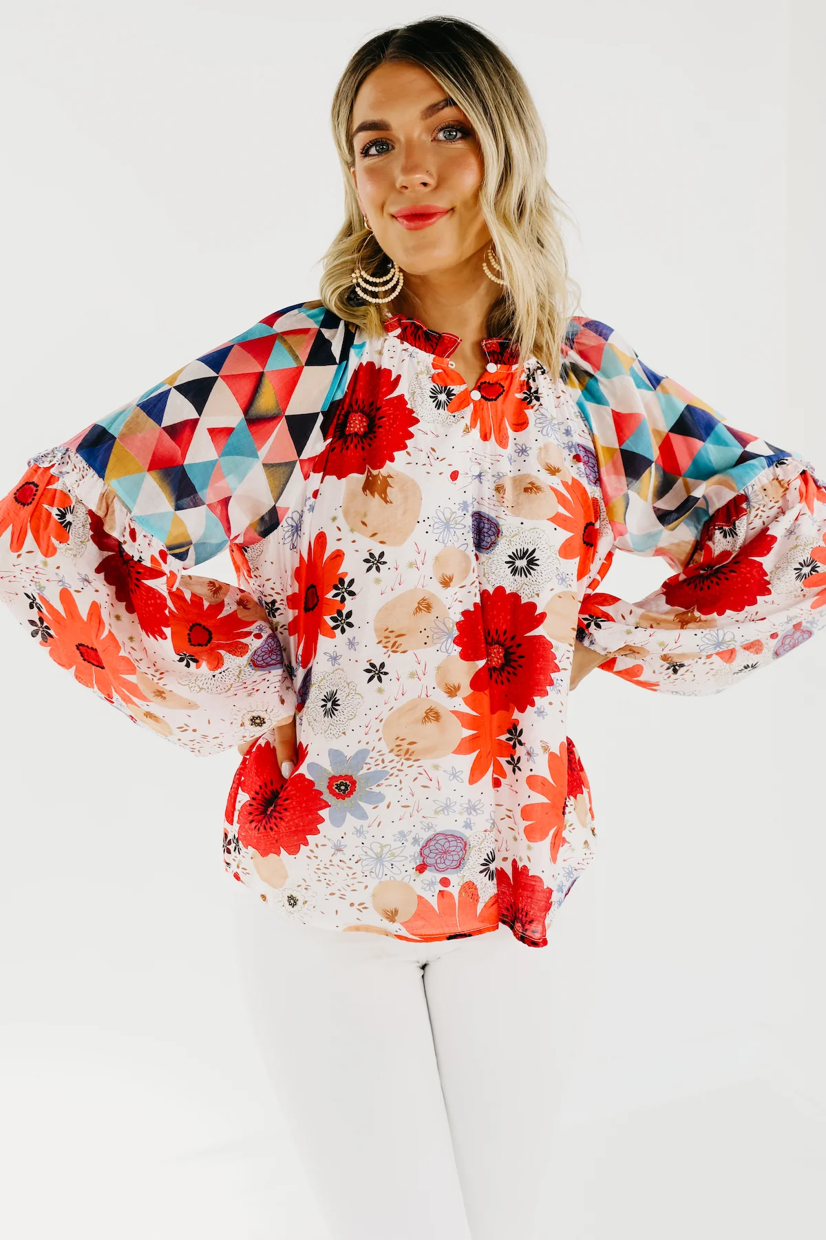 The Haven Mix Print Floral Henley Blouse - FINAL SALE - Image 7