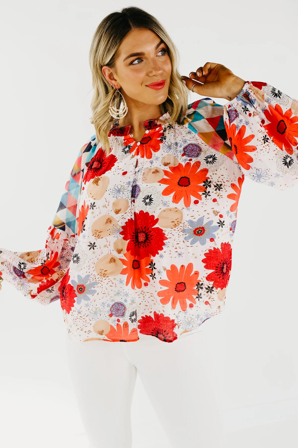 The Haven Mix Print Floral Henley Blouse - FINAL SALE - Image 8