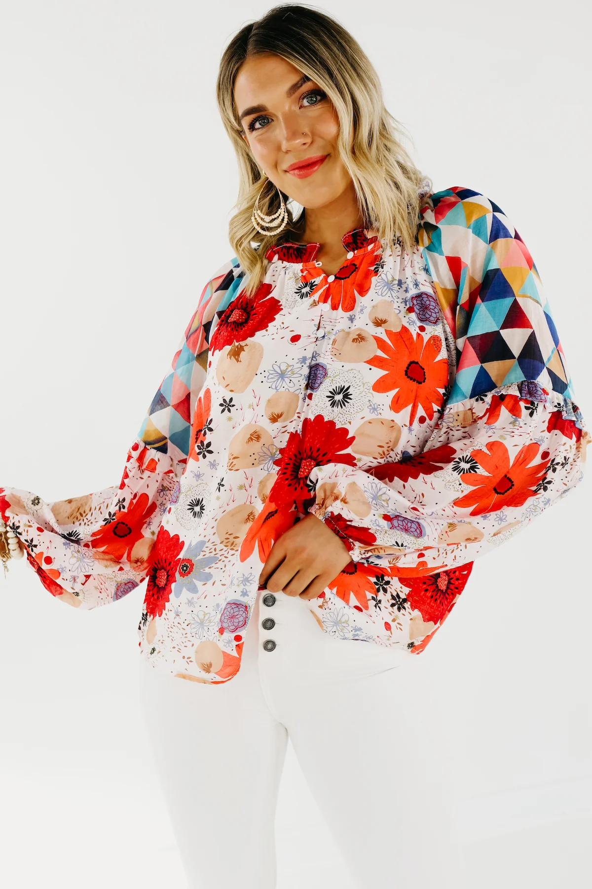 The Haven Mix Print Floral Henley Blouse - FINAL SALE - Image 9
