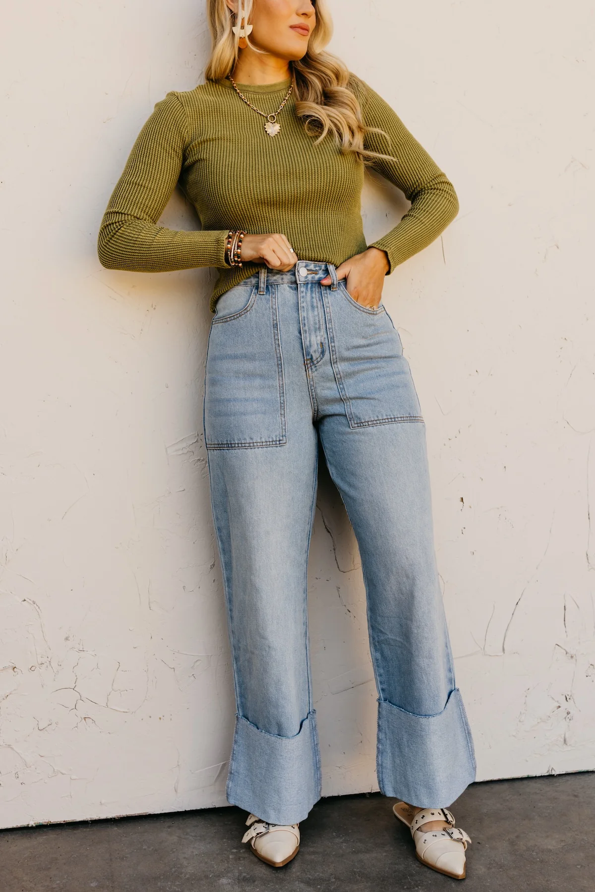 The Isaac Wide Leg Cuff Denim - Image 3