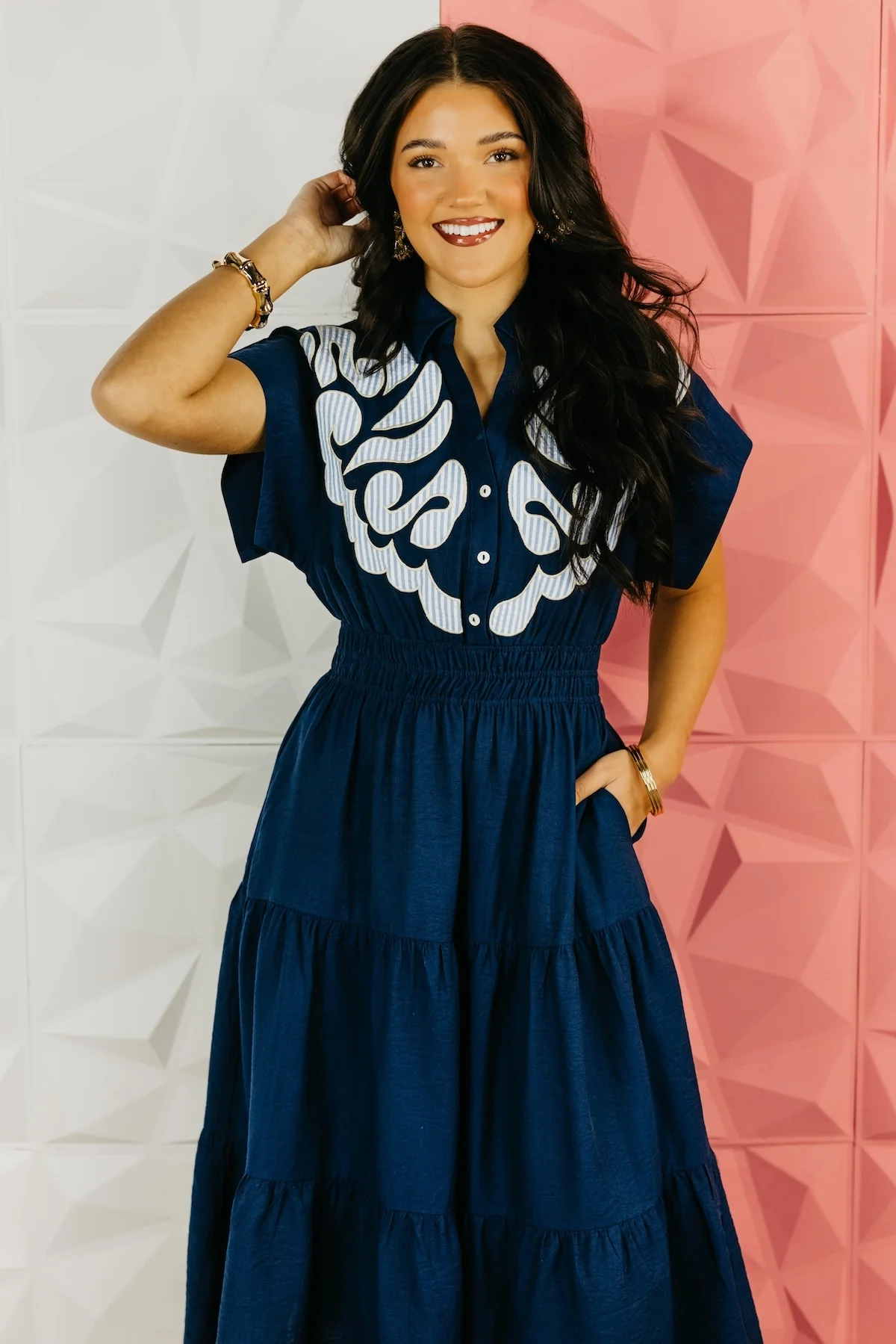 The Isaiah Embroidered Tiered Midi Dress - Image 6
