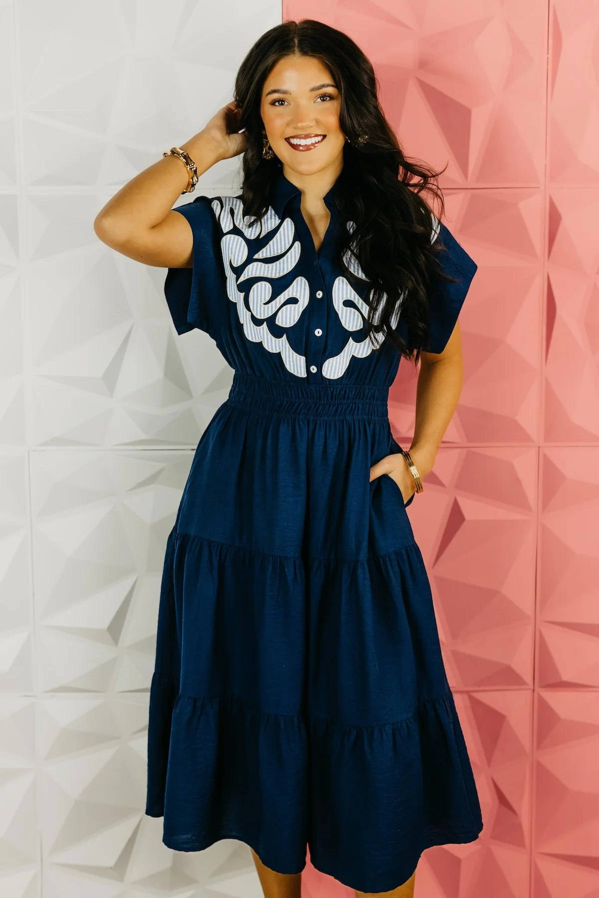 The Isaiah Embroidered Tiered Midi Dress - Image 7