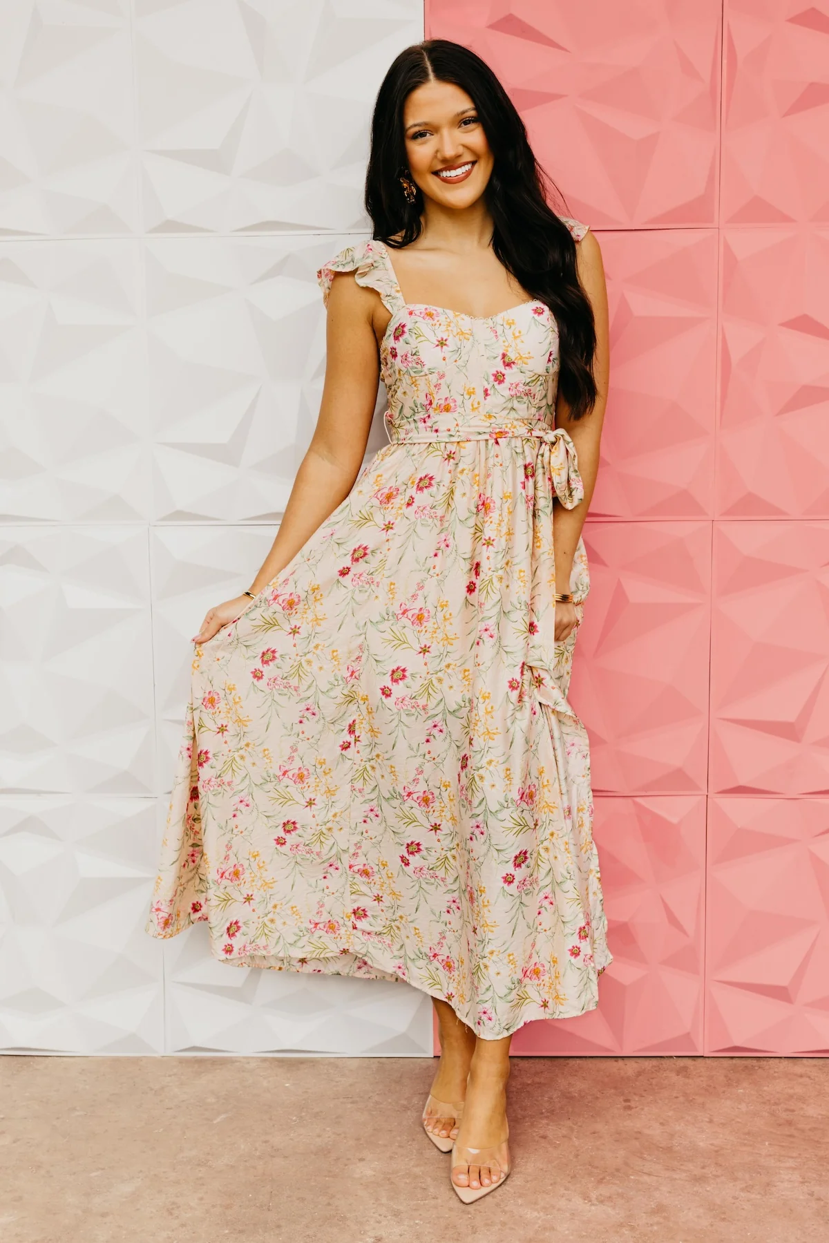 The Ivan Floral Tie Waist Midi Dress - Image 5