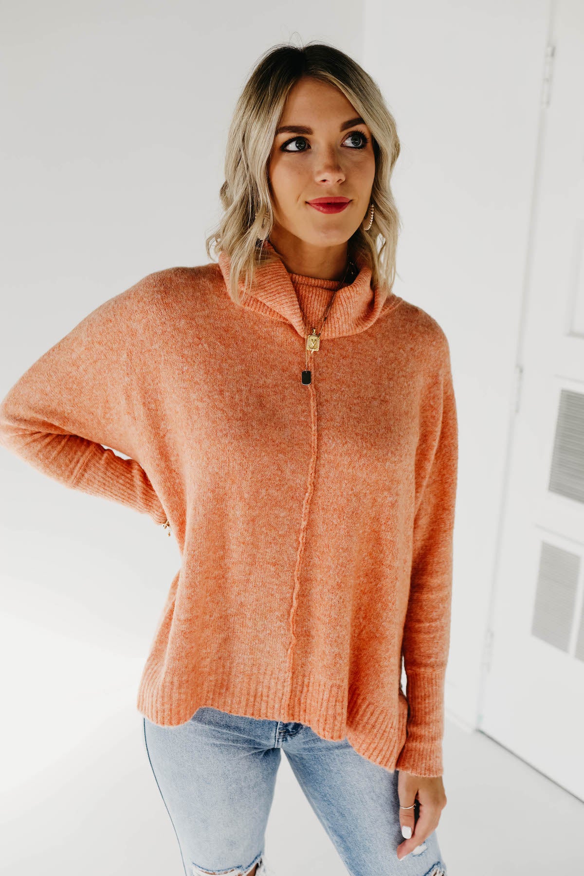 The Jack Cowl Neck Seam Dolman Sweater - Orange - Image 8