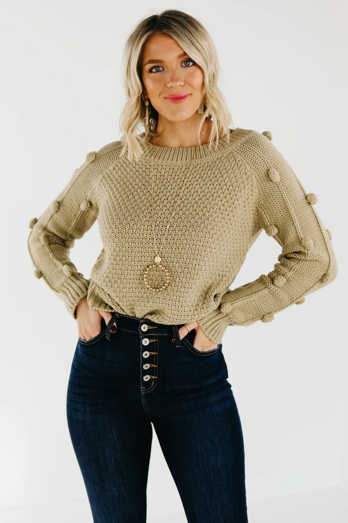 The Jaelyn Pom Sleeve Sweater - FINAL SALE - Image 4