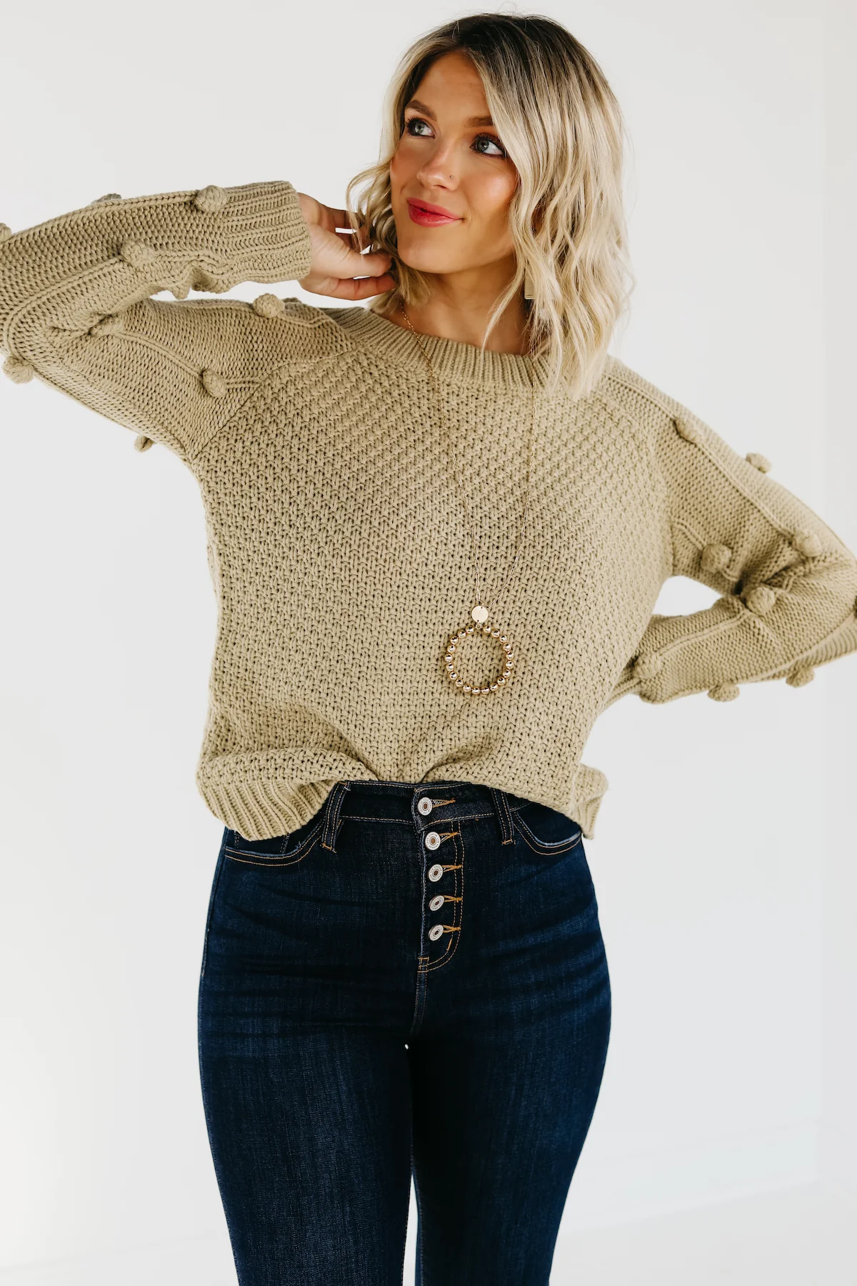 The Jaelyn Pom Sleeve Sweater - FINAL SALE - Image 7
