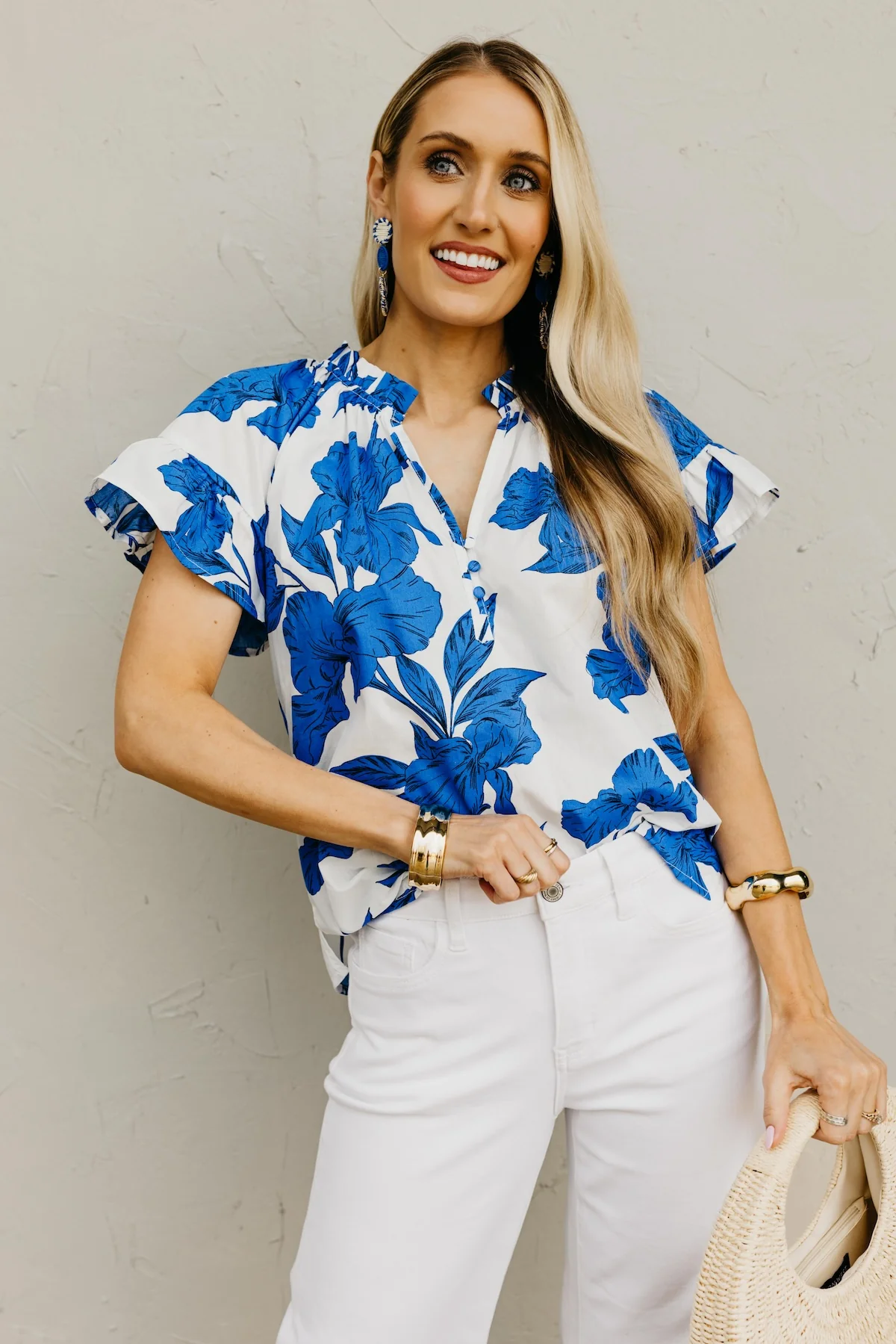 The Javier Floral Flutter Sleeve Blouse