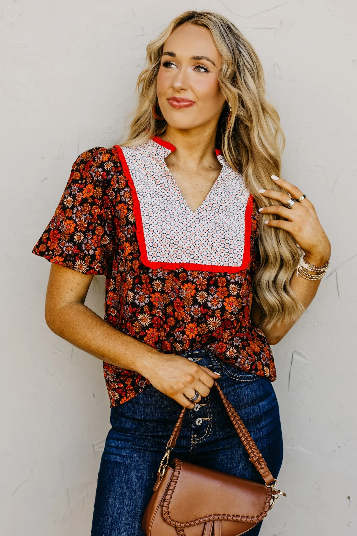 The Jessica Floral Contrast Corduroy Top