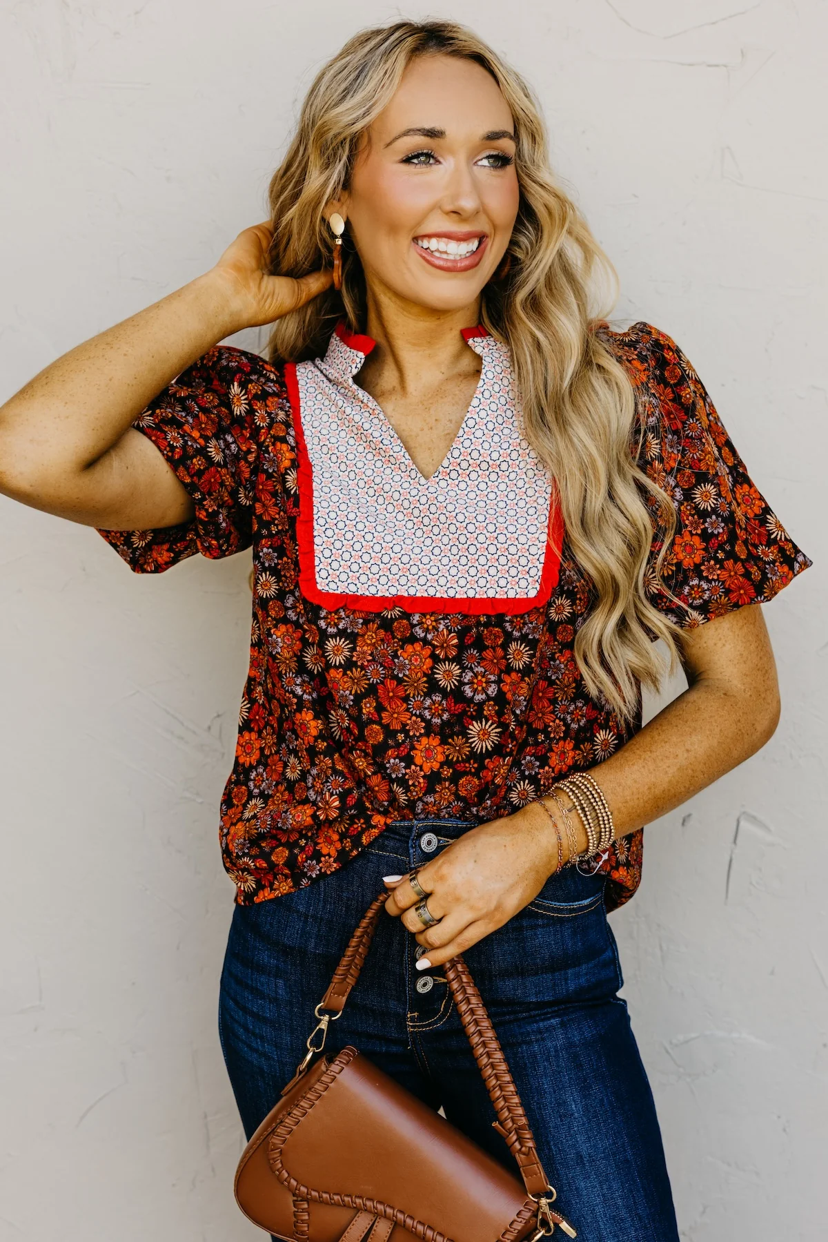 The Jessica Floral Contrast Corduroy Top - Image 3