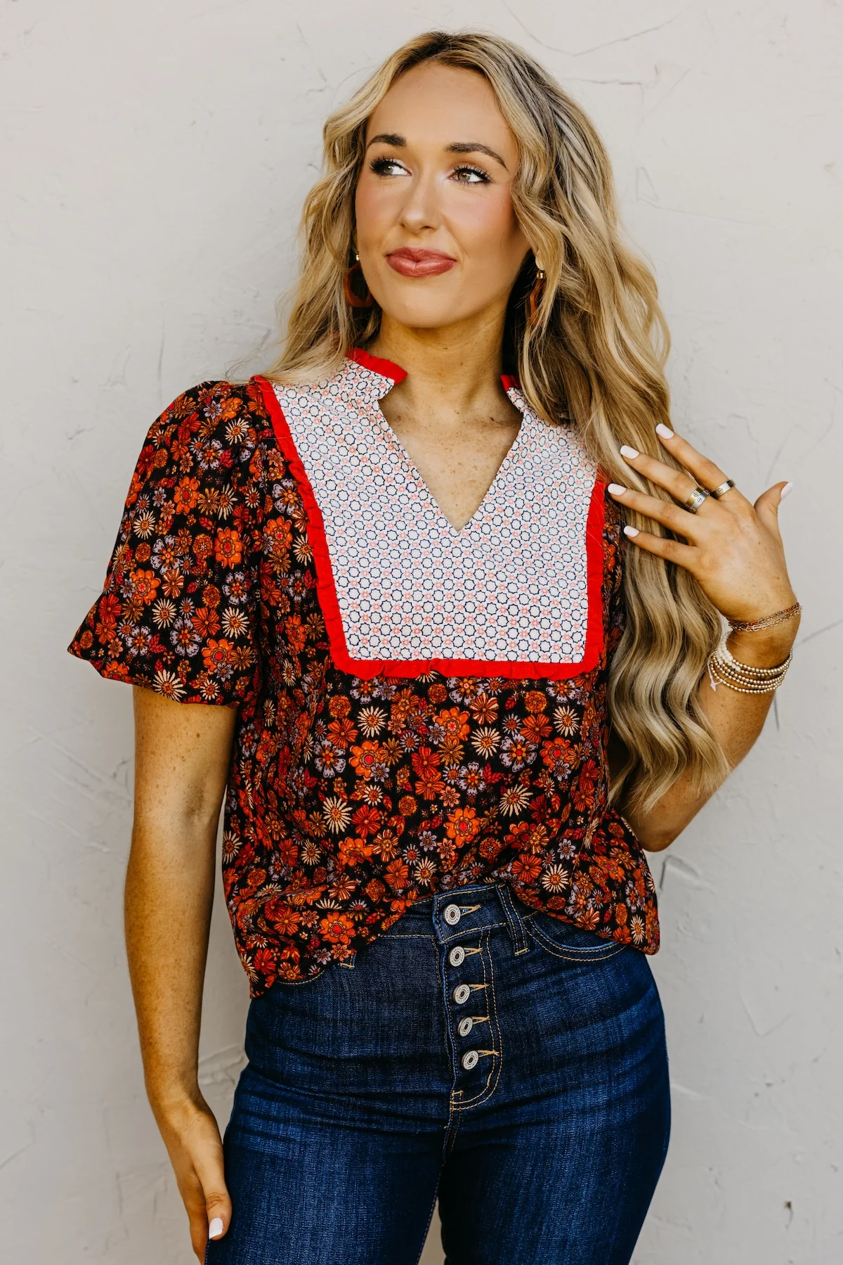 The Jessica Floral Contrast Corduroy Top - Image 4