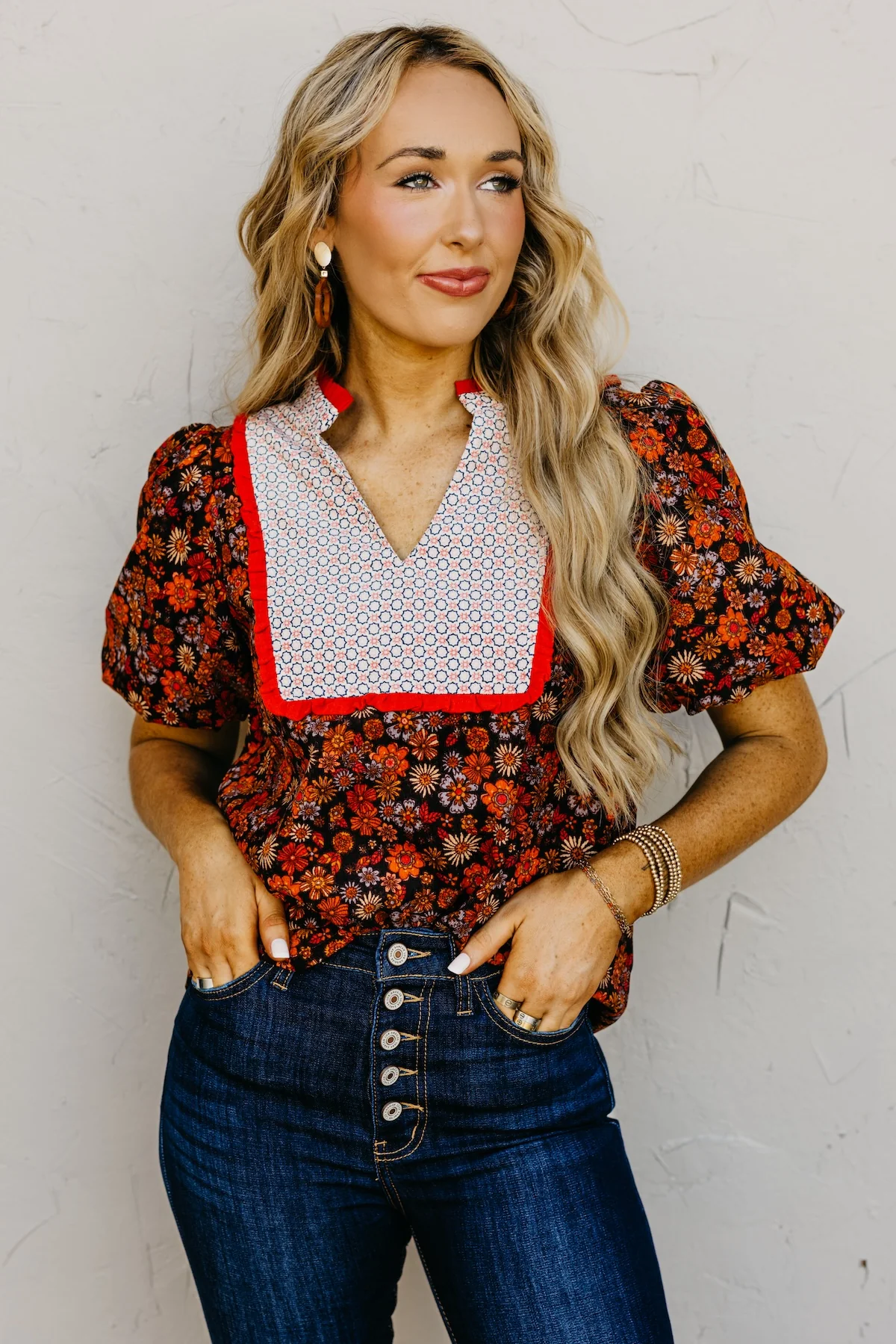 The Jessica Floral Contrast Corduroy Top - Image 7