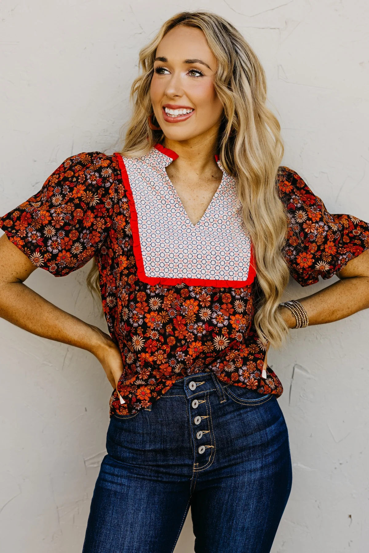 The Jessica Floral Contrast Corduroy Top - Image 8