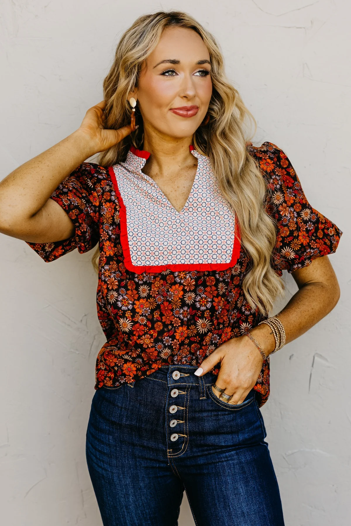 The Jessica Floral Contrast Corduroy Top - Image 9