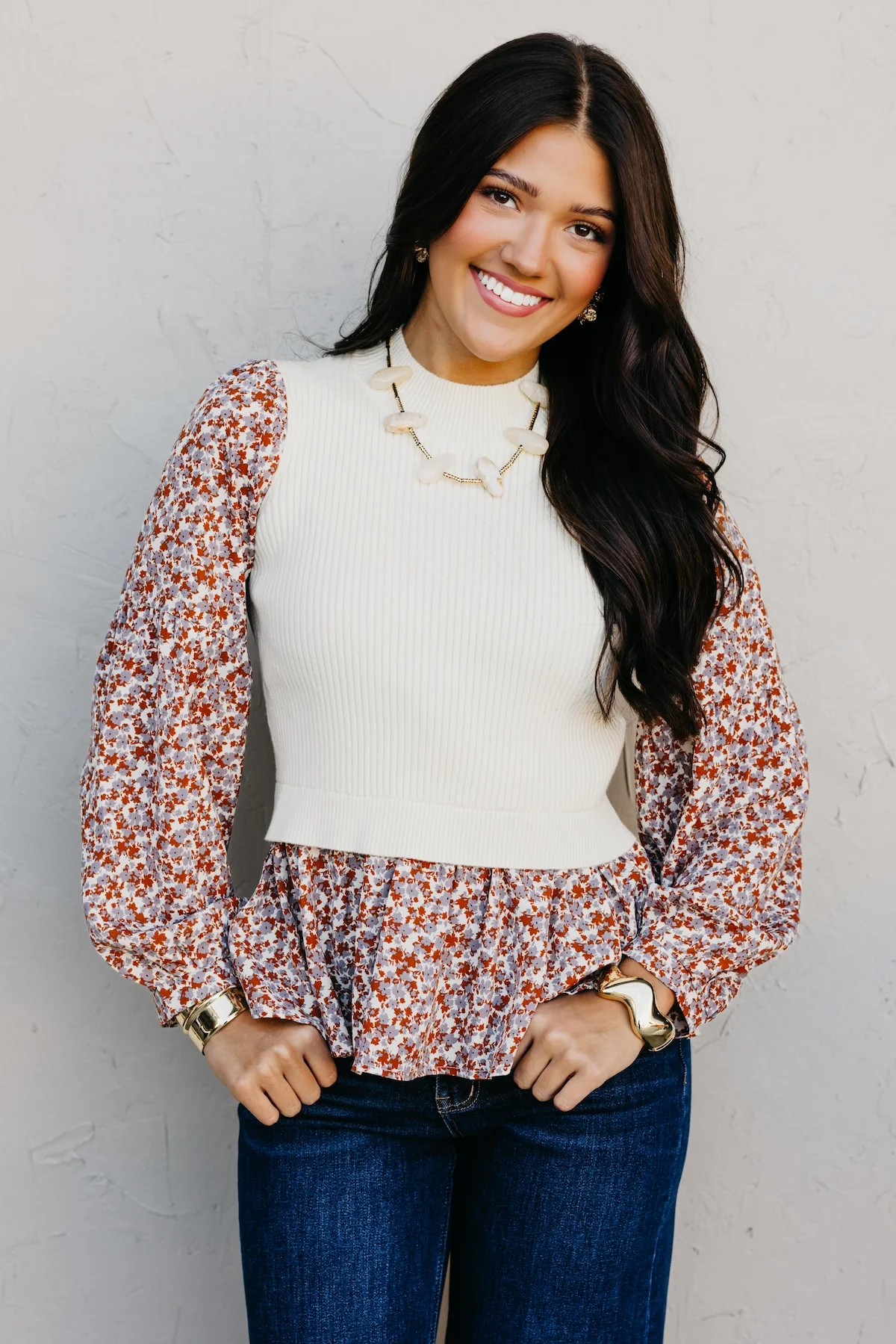 The Josie Mixed Media Peplum Sweater - Image 7